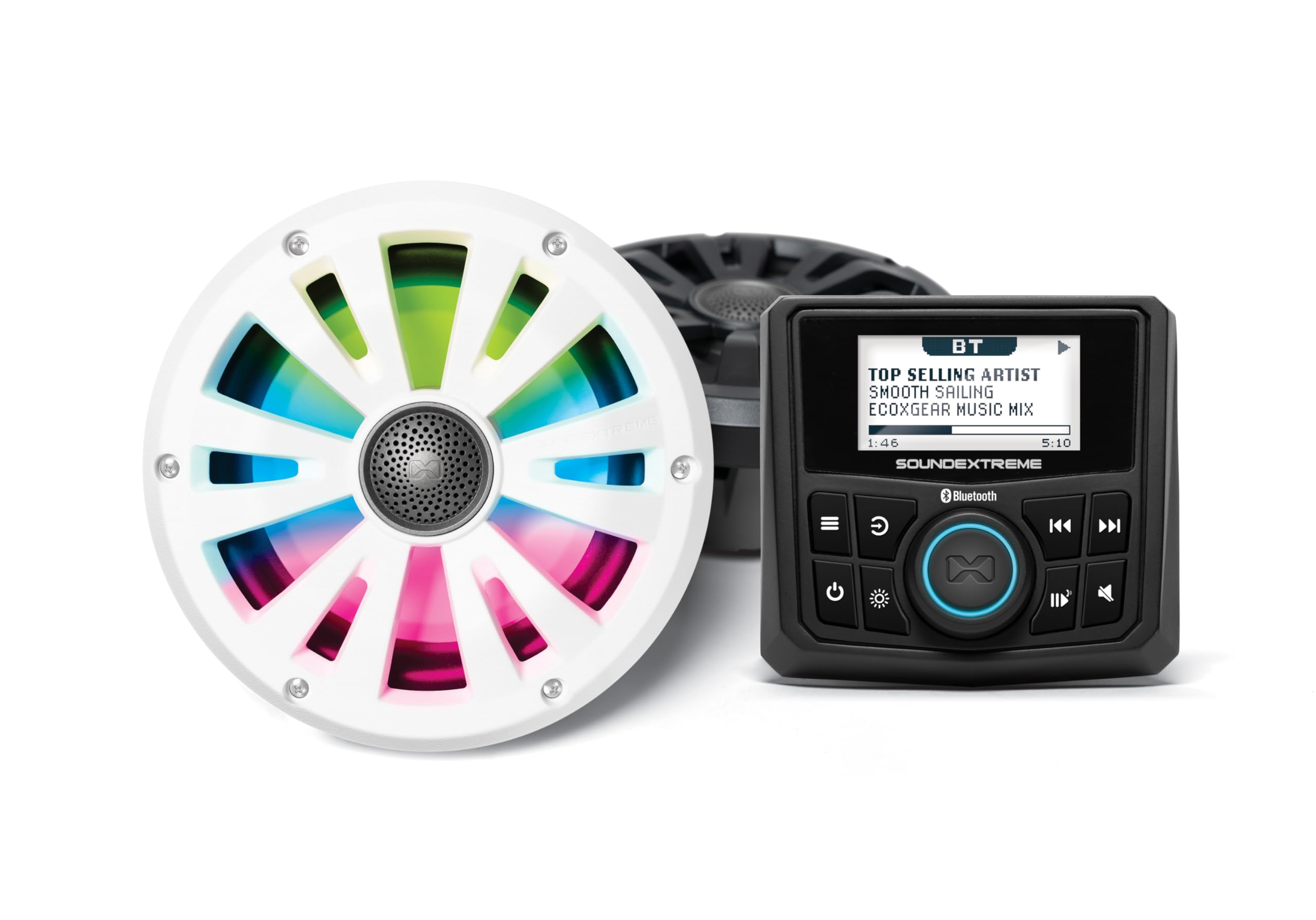 Marine AM/FM Stereo Receiver SoundExtreme by ECOXGEAR 200-Watt Waterproof Bluetooth Powersports with 6.5-inch Wired Speakers Kit (Gauge Style)