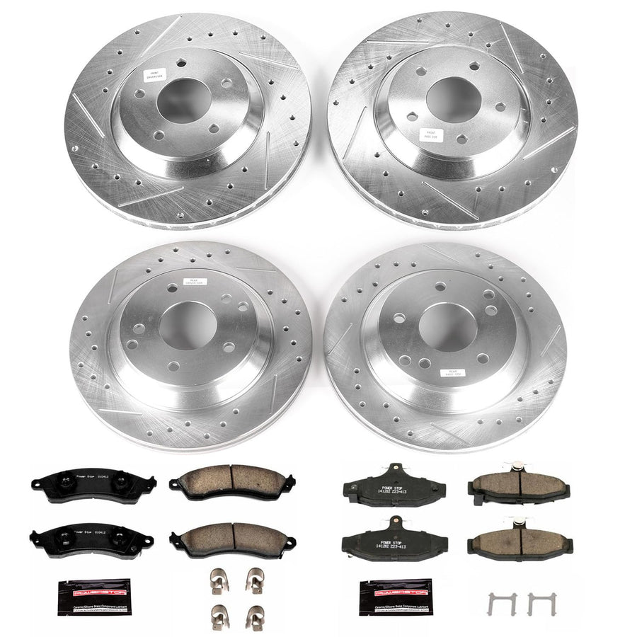 Power Stop K1528 Z23 Carbon Fiber Brake Pads Front and Rear with Drilled & Slotted Brake Rotors Kit For Chevrolet Corvette 1988-1996 [Model Specific]