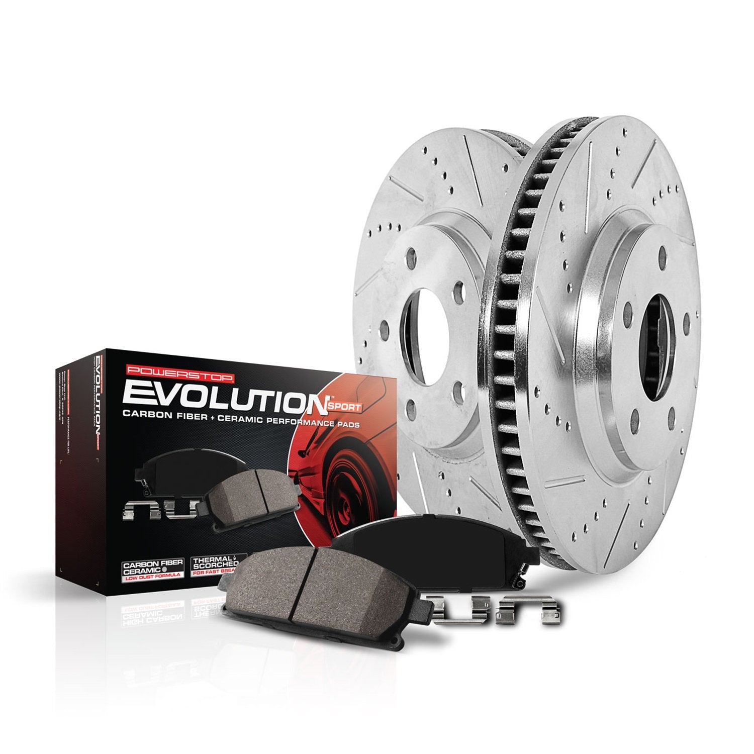 Power Stop K7375 Z23 Rear Brake Pads with Drilled & Slotted Brake Rotors Kit
