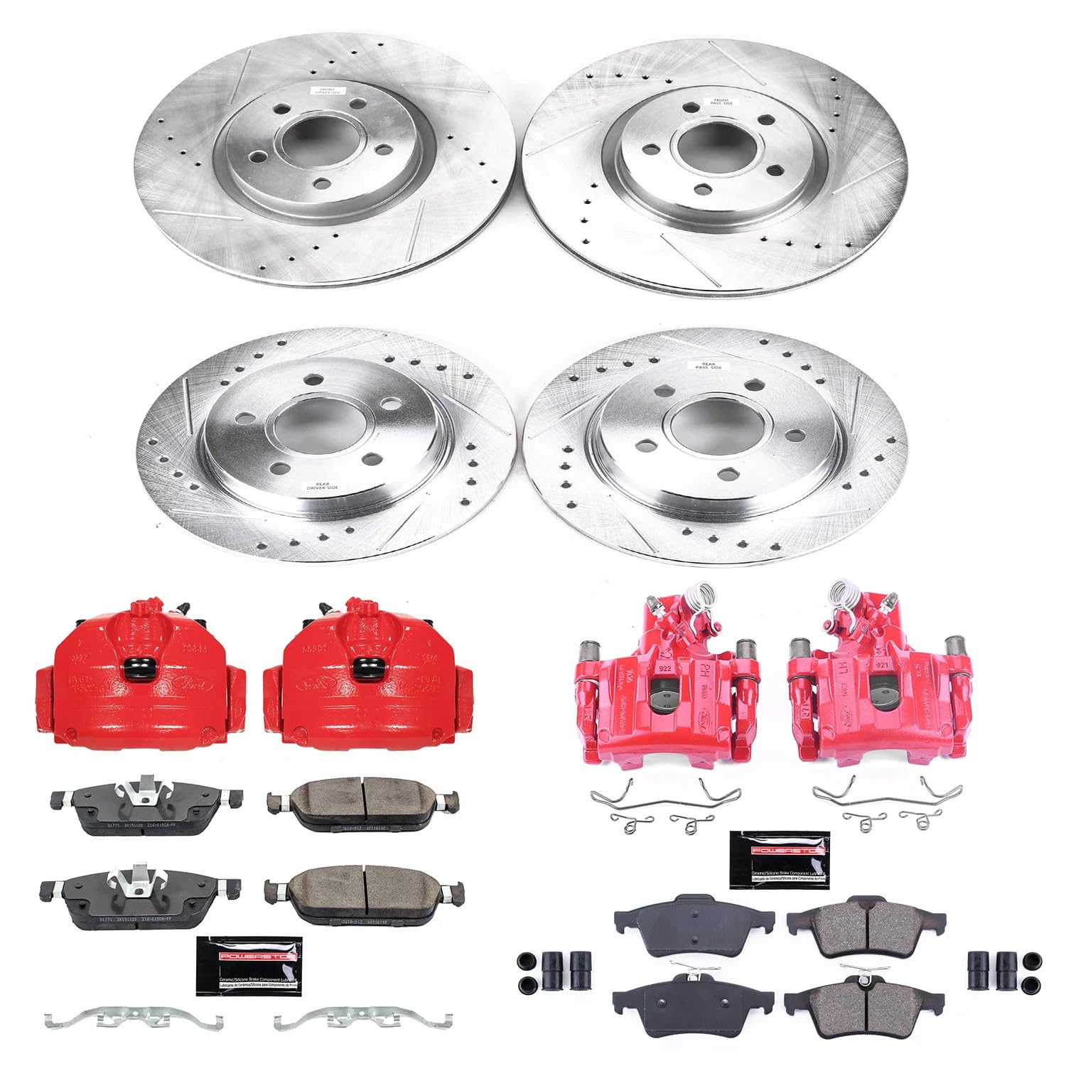 Power Stop Z23 Evolution Front and Rear Caliper Kit-Drilled/Slotted Rotors, Brake Pads & Carbon Ceramic Calipers