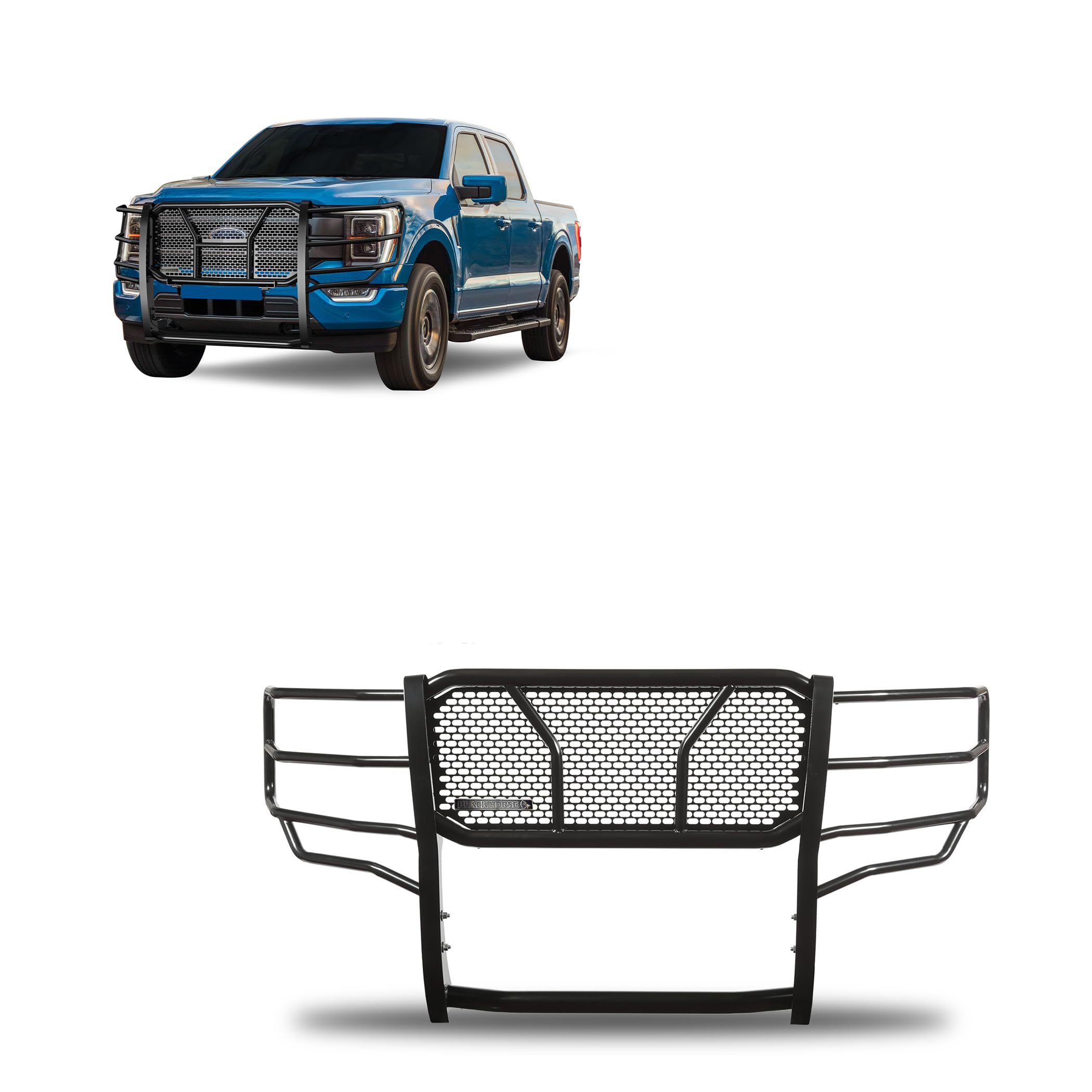 RUGGED Black Horse Heavy Duty Grille Guard Modular Black Compatible with 2021-2024 Ford F-150-RU-FOF116-B
