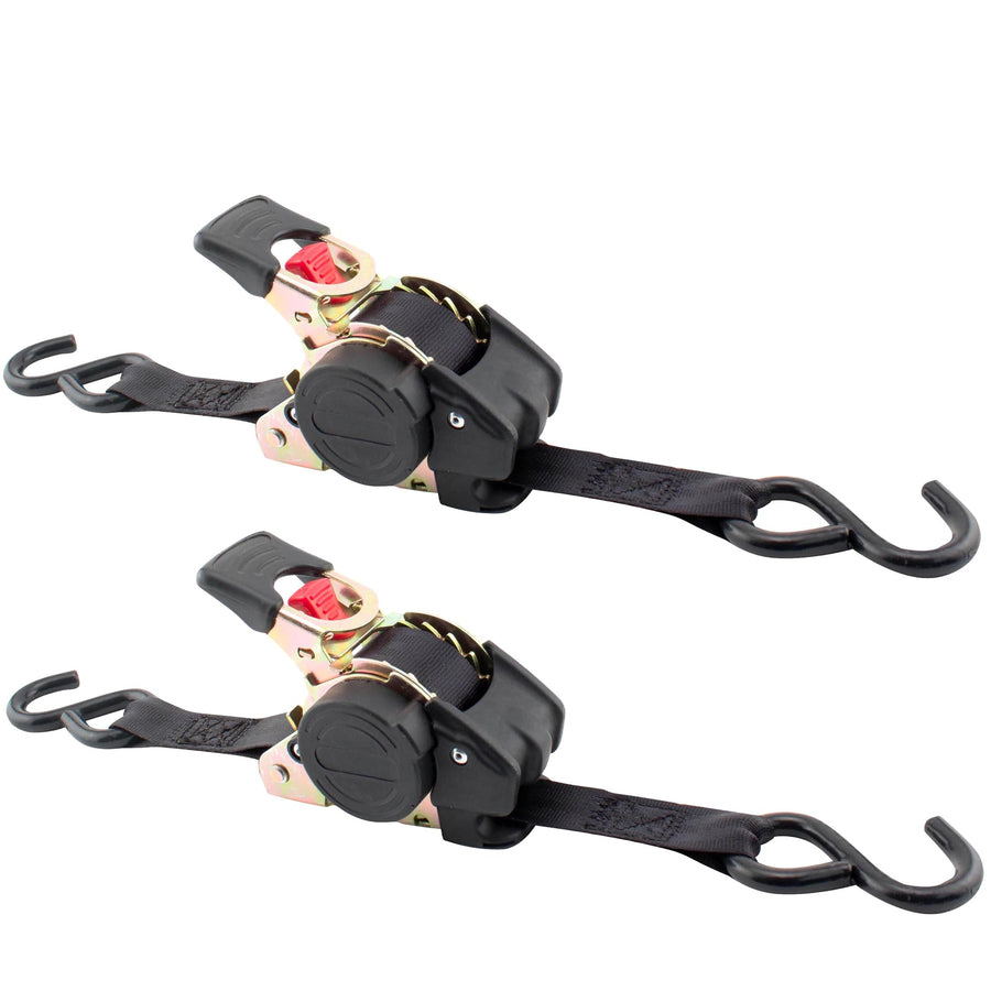 1in x 10ft Erickson Pro Series Black Retractable Ratcheting Tie-Down Straps, Heavy-Duty Secure Hold, 1500 lb Load Capacity, Pack of 2