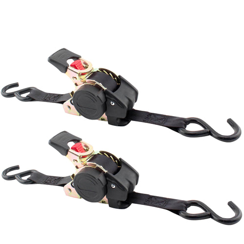 1in x 10ft Erickson Pro Series Black Retractable Ratcheting Tie-Down Straps, Heavy-Duty Secure Hold, 1500 lb Load Capacity, Pack of 2
