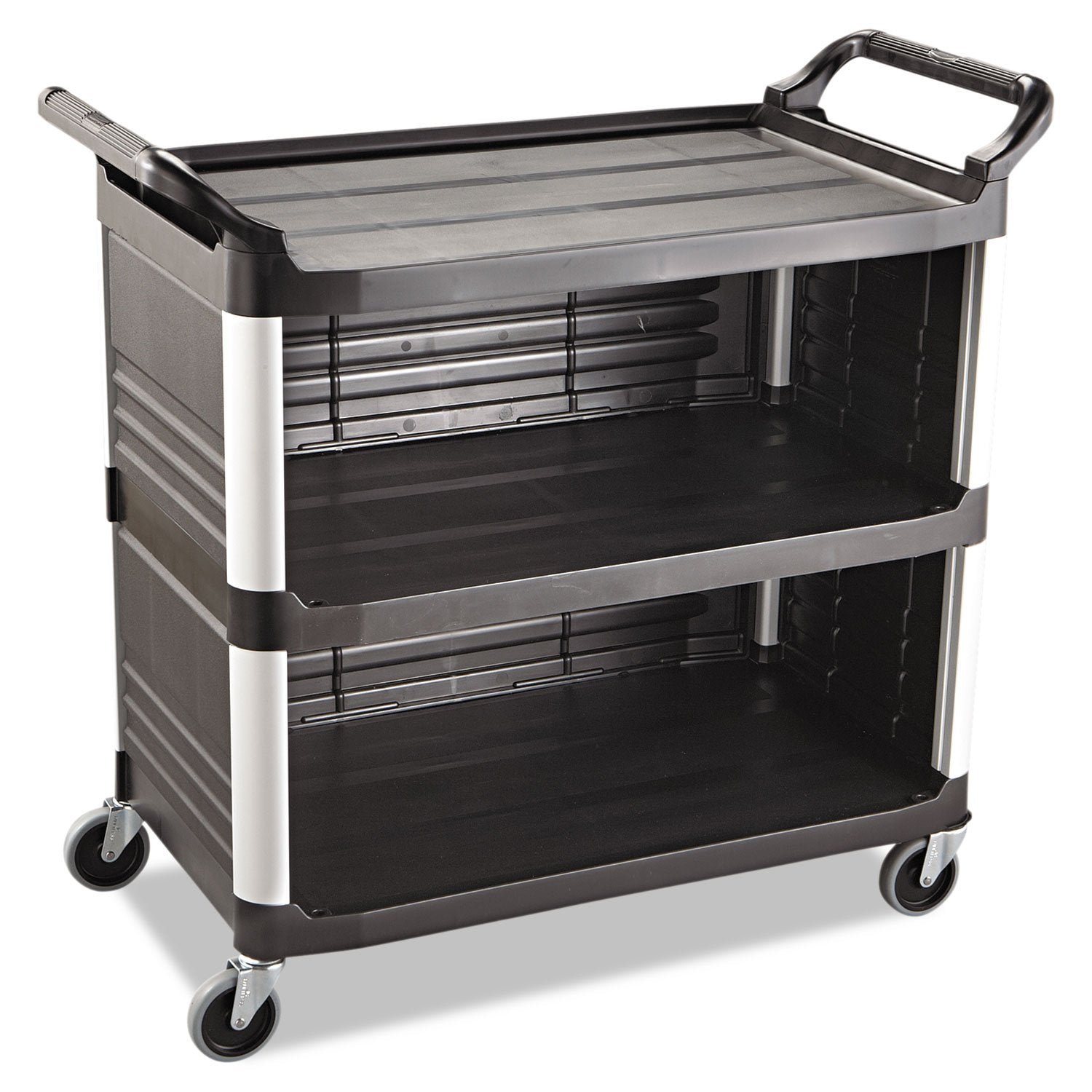 Xtra Rubbermaid Commercial Products Utility Cart with Wheels 300-Pound Capacity 20w x 40-5/8d x 37-4/5h Black Three Shelf Cart for Kitchen/Restaurant/Cafeteria/School/Storage