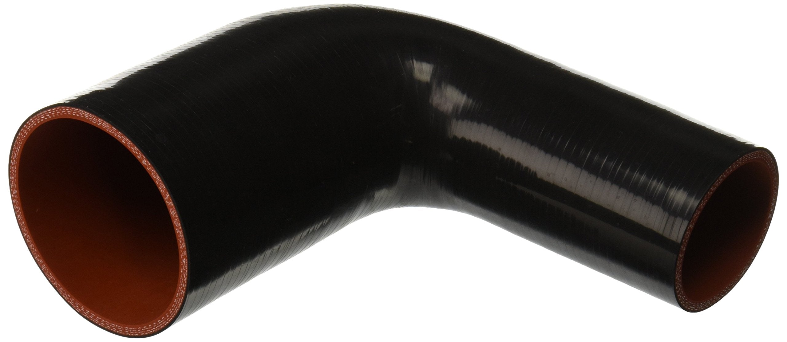 HPS Silicone High Temperature HTSER90-250-350-BLK 4-ply Reinforced 90 degree Elbow Reducer Coupler Hose, 55 PSI Maximum Pressure, 4" Leg Length on each side, 2-1/2" > 3-1/2" ID, Black