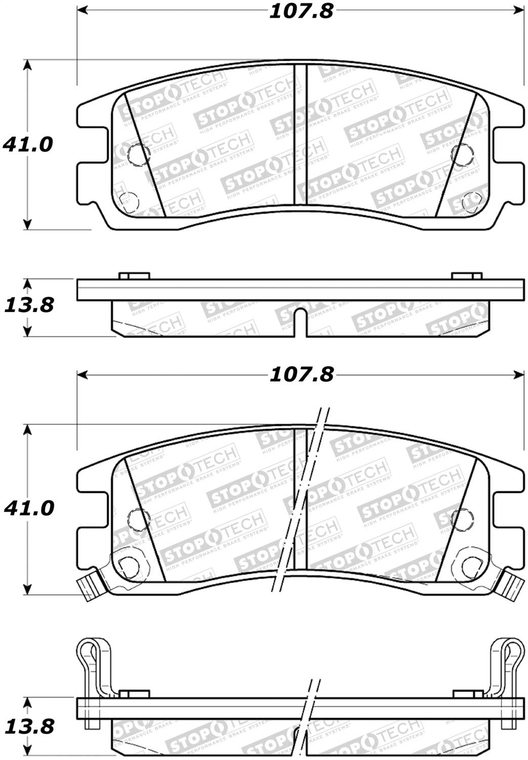 Rear StopTech 308.06980 Brake Pads with Shims and Hardware Street