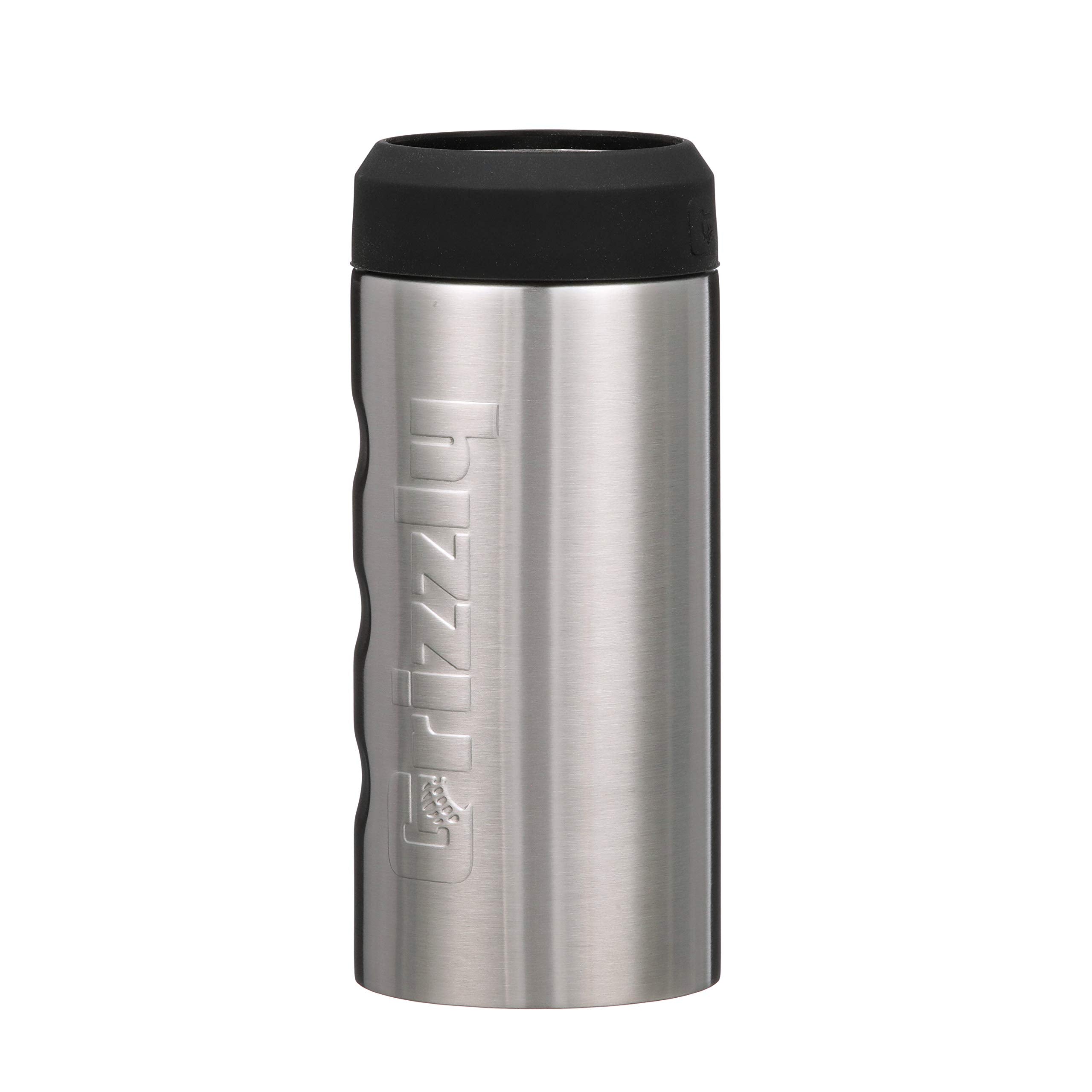 Slim Can Grizzly Grip | 12 oz Stainless Steel Vacuum Insulated Can Cooler | For 12 oz Slim Energy and Seltzer Cans Reusable Durable | Brushed Stainless