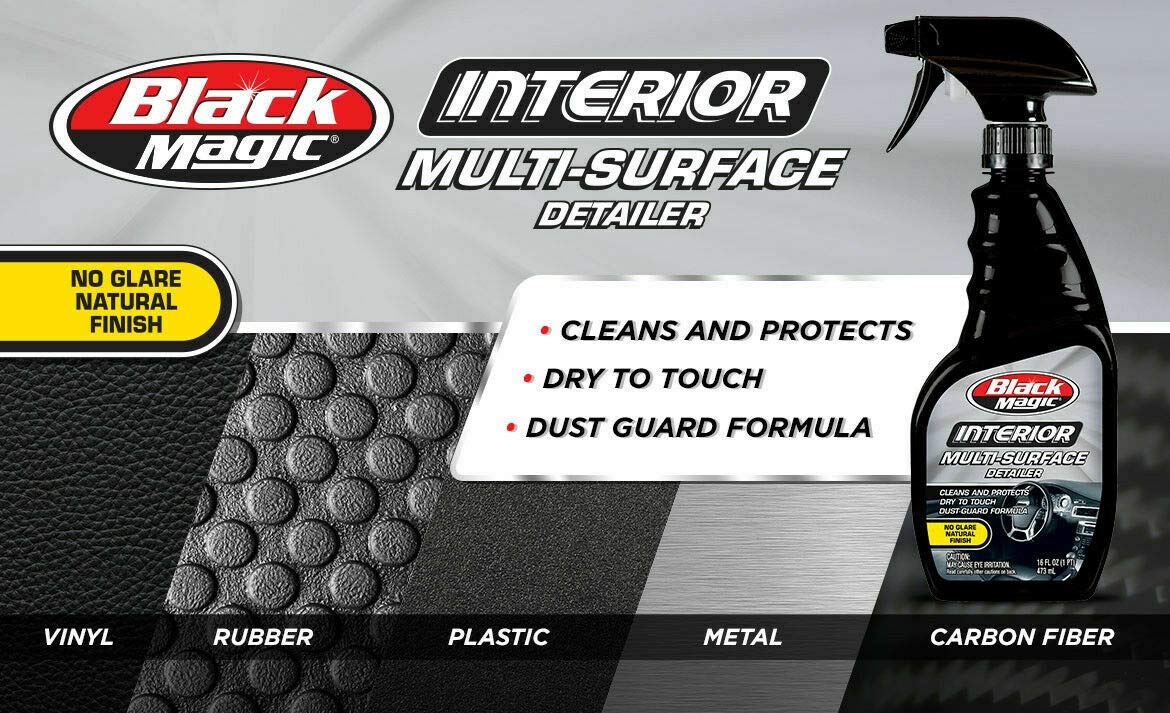 Black Magic Multi-Surface Interior Detailer No Glare Cleans and Protects Rubber, Vinyl, Metal, Carbon Fiber & Plastic Including Display Screen