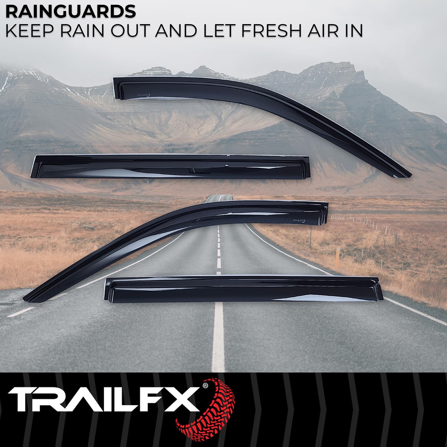 TrailFX Rainguards Acrylic Fits 2021-2024 Chevrolet Tahoe GMC Yukon Low Profile Tape-On Smoke Window Vents Outside Channel Mount Set of 4 Window Rain Guards TrailFX 4706H