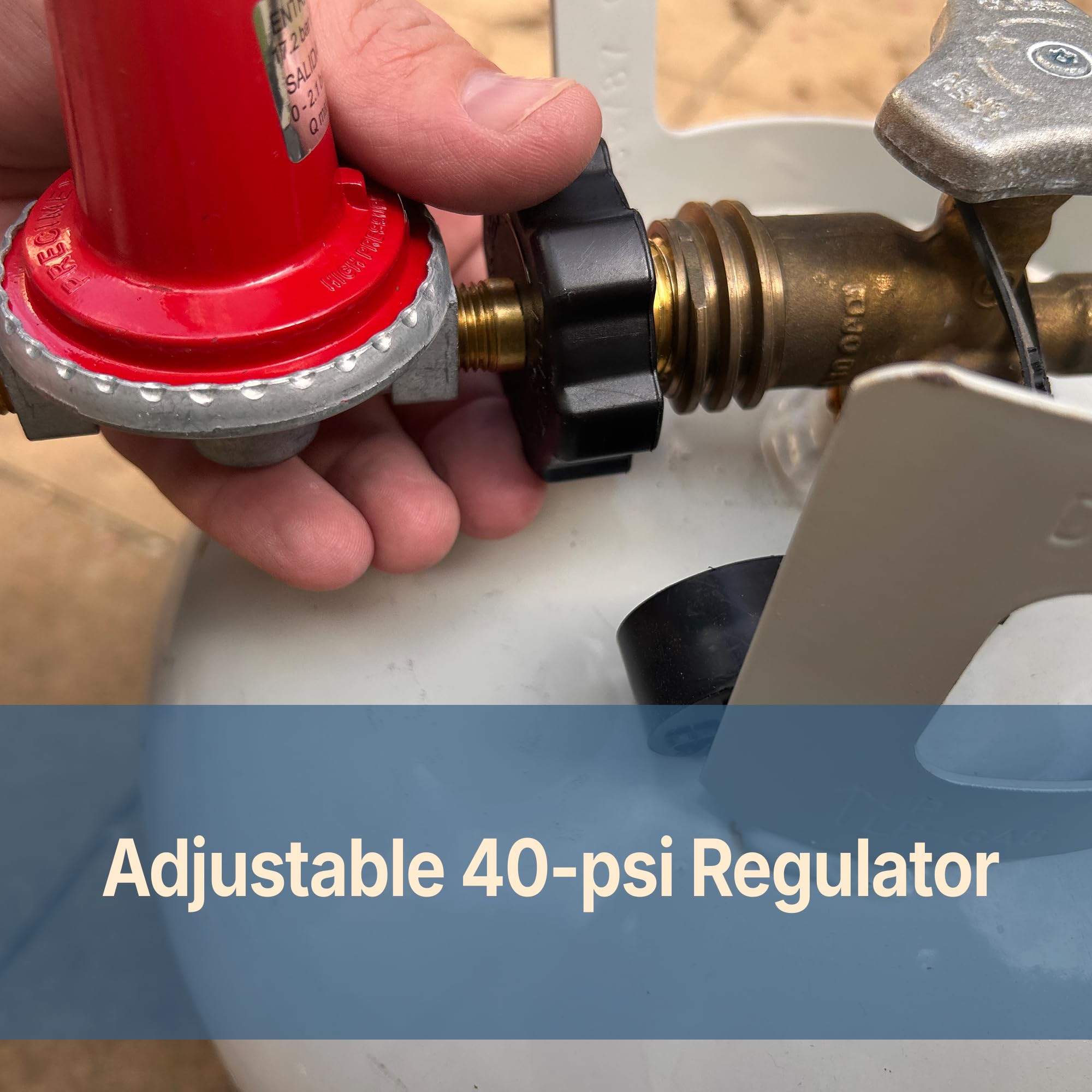 5HPR-40 Bayou Classic 0-40-psi Adjustable Regulator w/ 48-in Thermoplastic Hose Features Soft Nosed POL 3/8-in Flare Swivel Fitting Designed Single & Double Jet Cookers