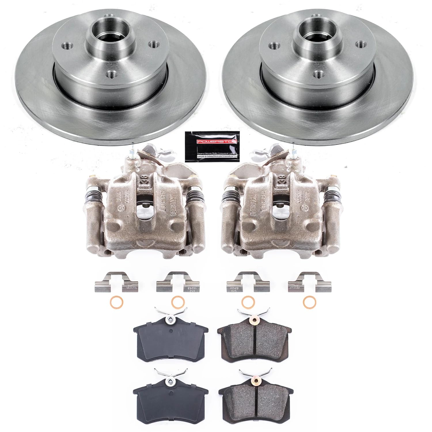 Power Stop KCOE370 Rear Stock Replacement Caliper Kit- OE Rotors, Ceramic Brake Pads, Calipers For Volkswagen Passat 1995-1997 [Model Specific]