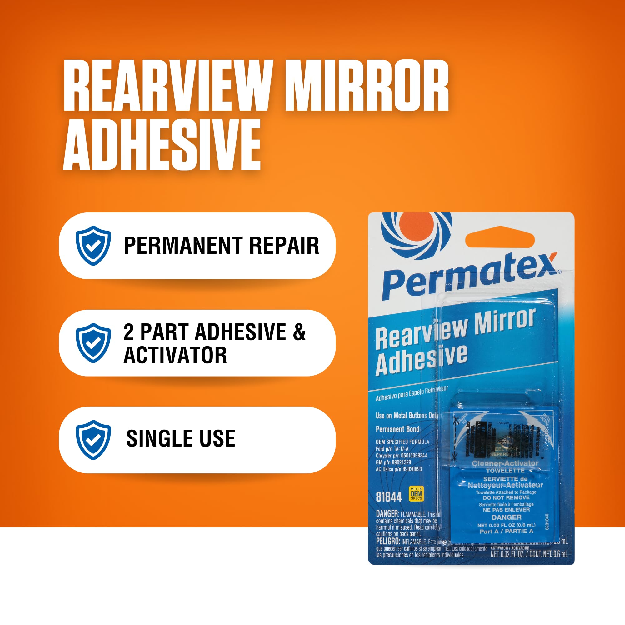 Rearview Mirror Adhesive Permatex, Adhesive .3ml/Primer .6ml (81844)