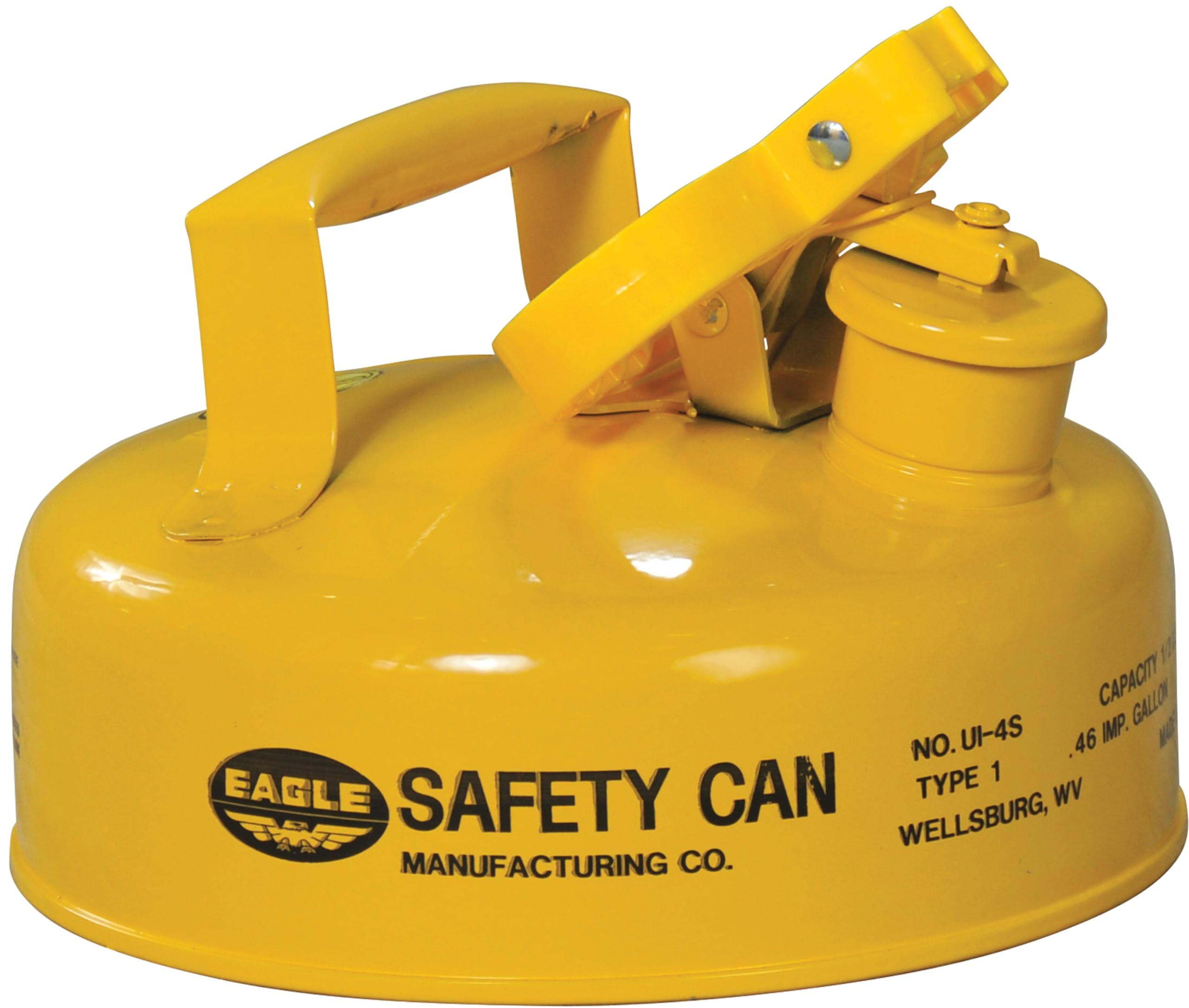 Eagle 2 Quart Yellow Type I Safety Gas Can for Diesel with Flame Arrester and Self-Closing Lid, Made in the USA, Galvanized Steel Flammable Storage Can, UI4SY