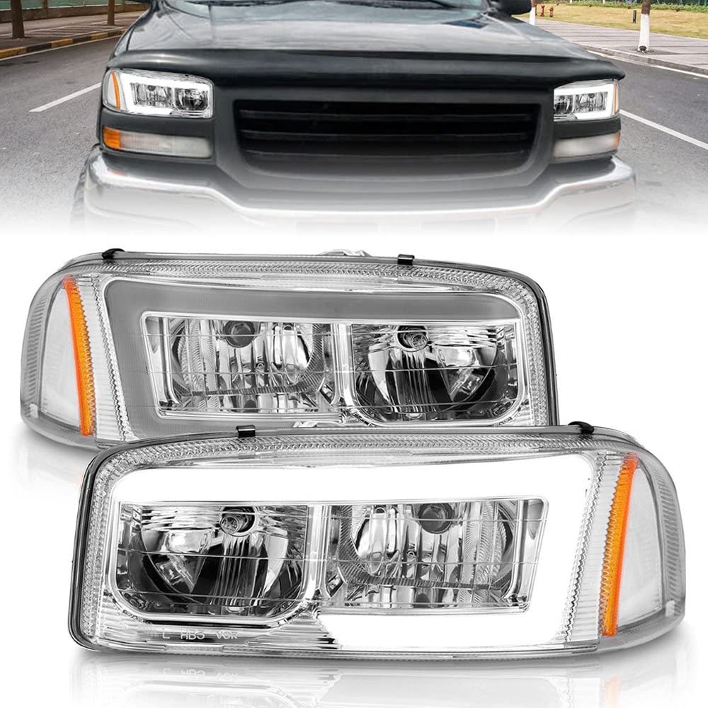 99-17 GMC Sierra/Denali ANZO Headlights Chrome Amber (w/C Light Bars)