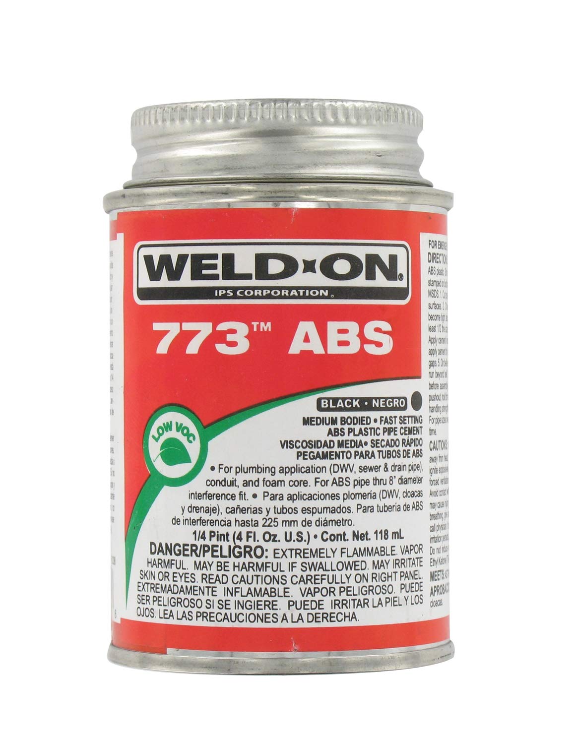 10244 773 Weldon Low VOC ABS Solvent Cement, 1/4 pt Capacity, Clear