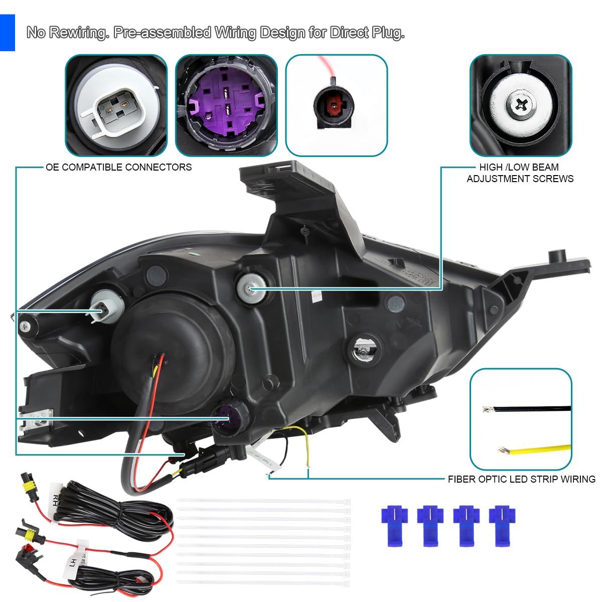 Black Smoke SPEC-D TUNING Projector Headlights w/Switchback Sequential LED Signal Tube and Startup Animation Compatible with 2013-2016 Dodge Dart, Left + Right Pair Headlamps Assembly