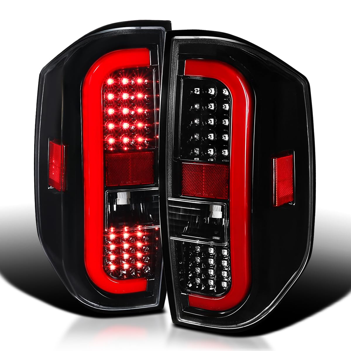 Spec-D Tuning Clear Lens Jet Black Housing Red Sequential LED Bar Tail Lights Compatible with 2014-2021 Toyota Tundra Left + Right Pair Assembly