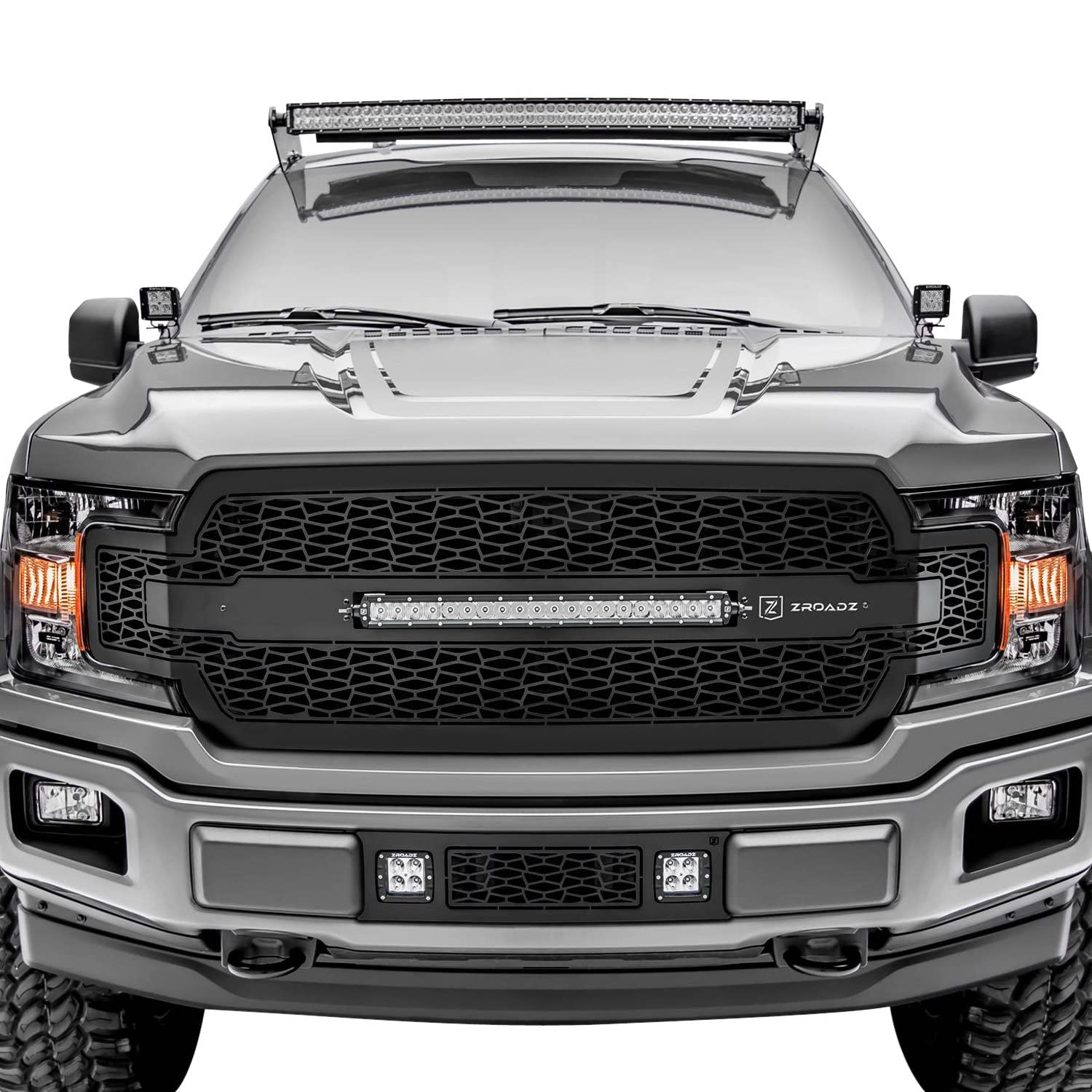 ZROADZ Grille T-Rex 2018-2020 F-150, Black, 1 Pc, Replacement with 20" LED, Does Not Fit Vehicles with Camera - PN #Z315711