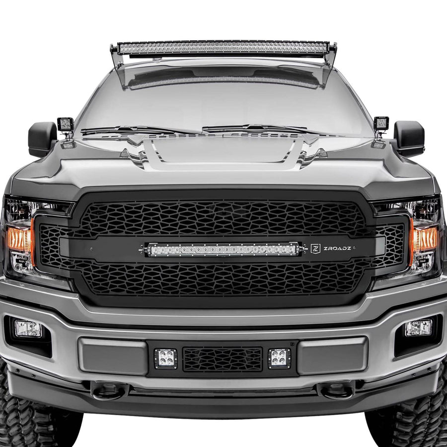 ZROADZ Grille T-Rex 2018-2020 F-150, Black, 1 Pc, Replacement with 20" LED, Does Not Fit Vehicles with Camera - PN #Z315711