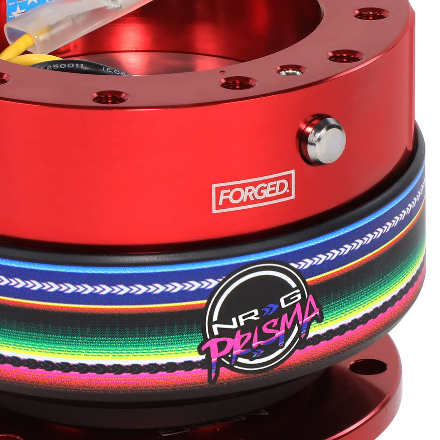 NRG Innovations Steering Wheel Gen 2.0 Quick Release Adapter 6-HOLE with Mounting Bolts, Quick Release - Red Body/Mexicali ring with Prisma Collab, NRG-SRK-200RD-MEXICALI