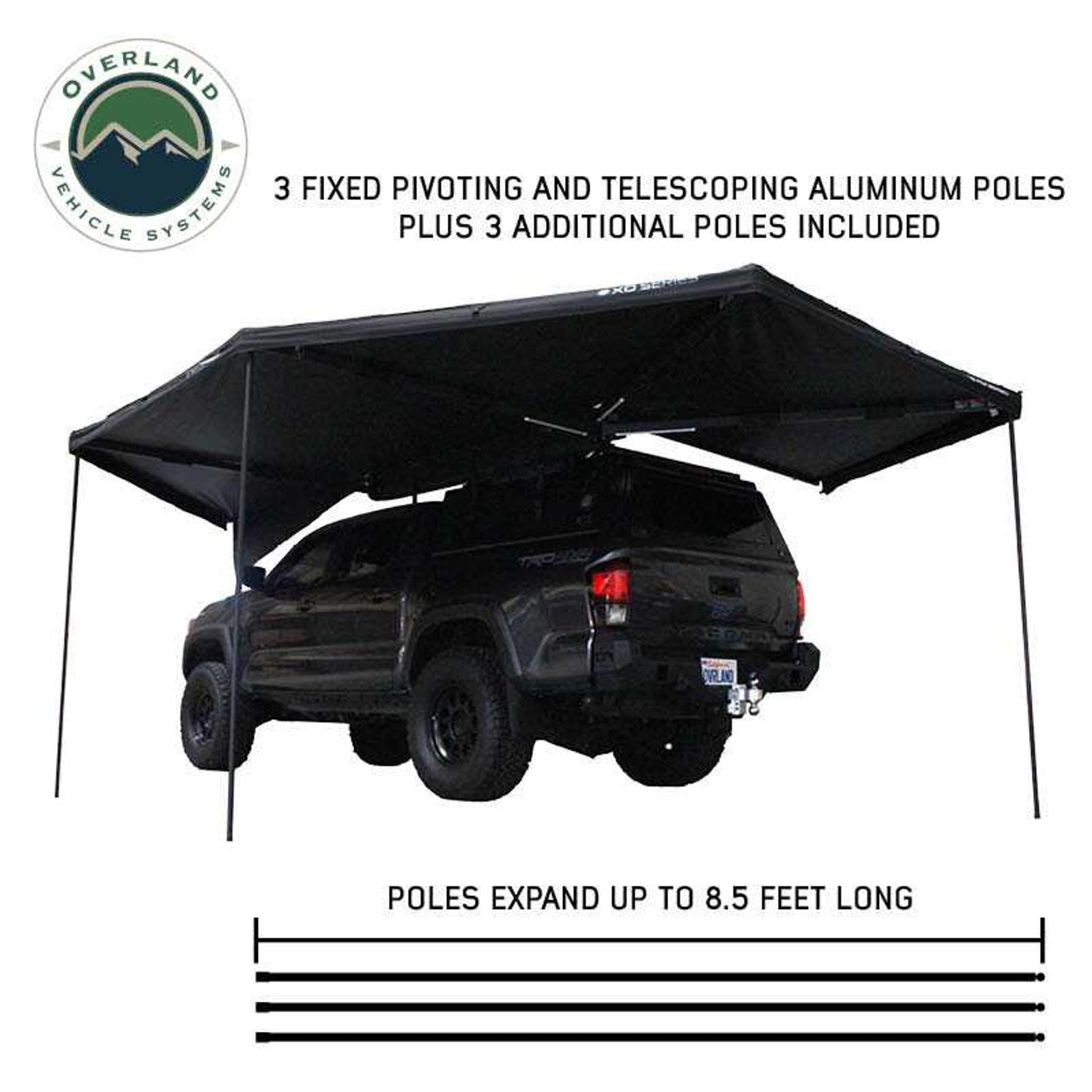 XD Nomadic 270 LT - Overland Vehicle Systems Awning w/Lights, Driver Side, Grey Body, Green Trim & Black Travel Cover - No Brackets, No Hardware, No Accessories
