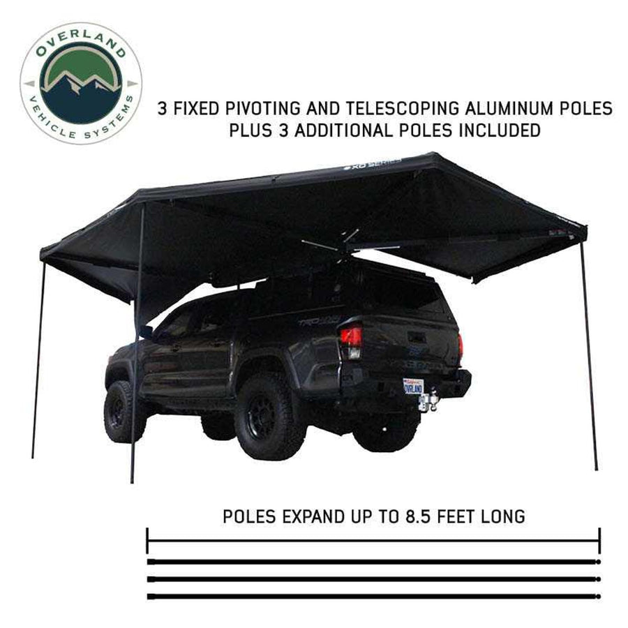 XD Nomadic 270 LTE - Overland Vehicle Systems Awning w/Lights, Black Body, Black Trim W/Black Travel Cover, Driver Side