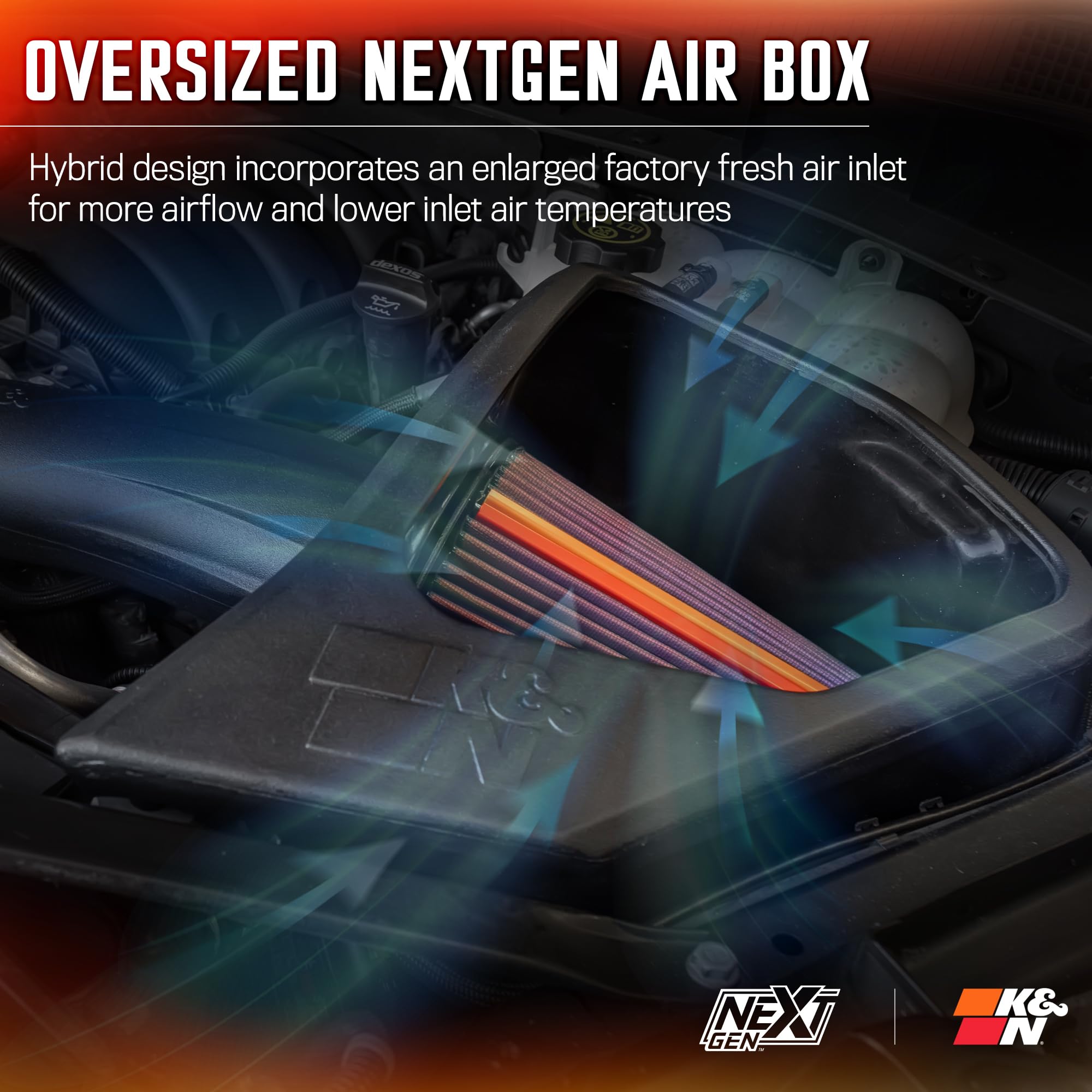 NextGen K&N Cold Air Intake System: High-Flow Cotton Filter: Compatible with 2019-2025 CADILLAC/CHEVROLET/GMC Escalade; Silverado 1500; Suburban; Tahoe; Sierra 1500; Yukon; Yukon XL; 50-3110