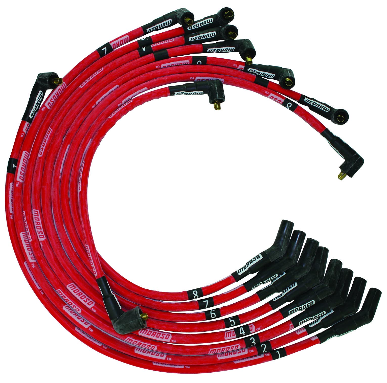Moroso Ultra Series 52575 Red Sleeved Spark Plug Wires, Ford 351C/390/429/460, 135 Degree Plug Ends, Non HEI Distributor