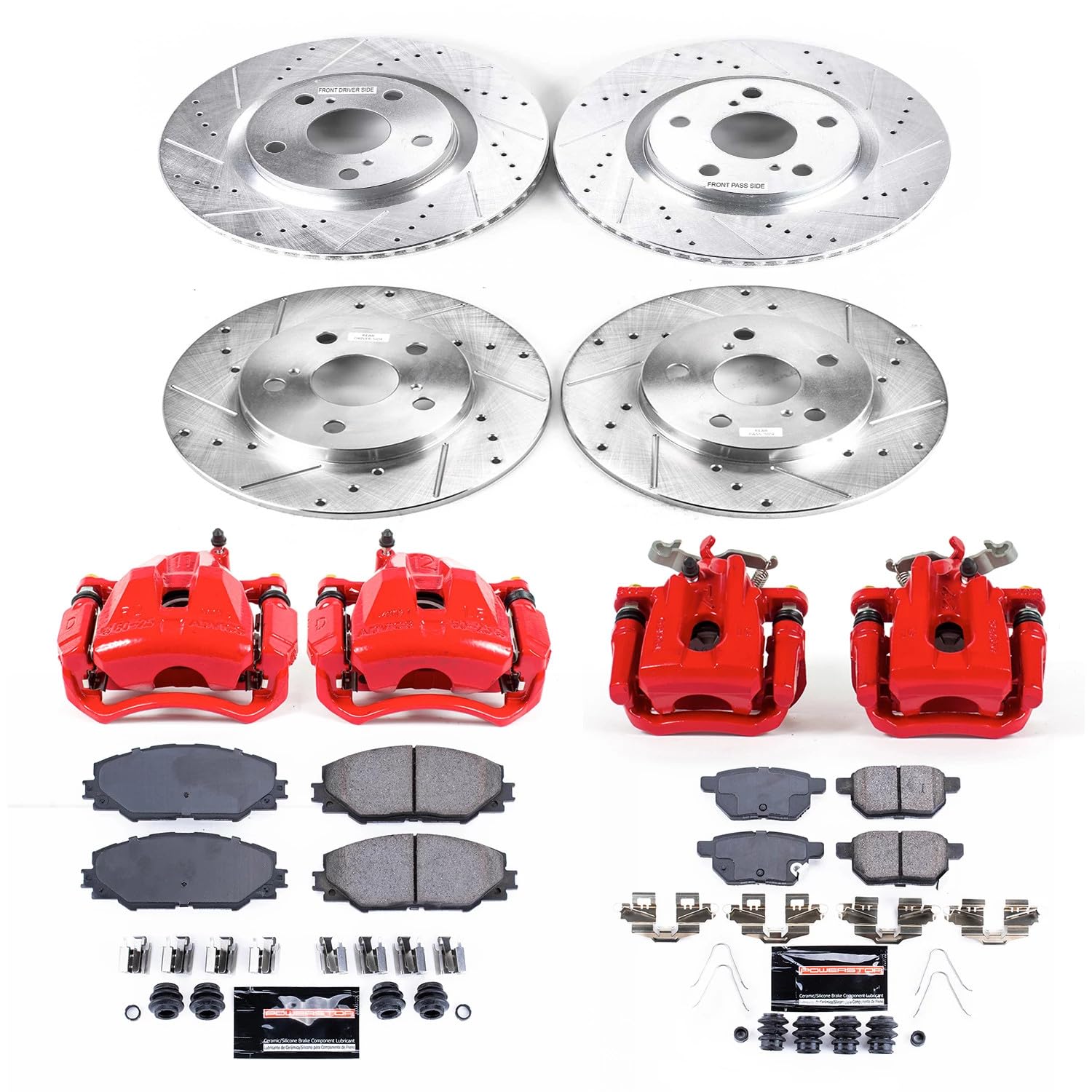 Power Stop Z23 Evolution KC7631A Front and Rear Caliper Kit-Drilled/Slotted Rotors, Carbon Ceramic Brake Pads & Calipers