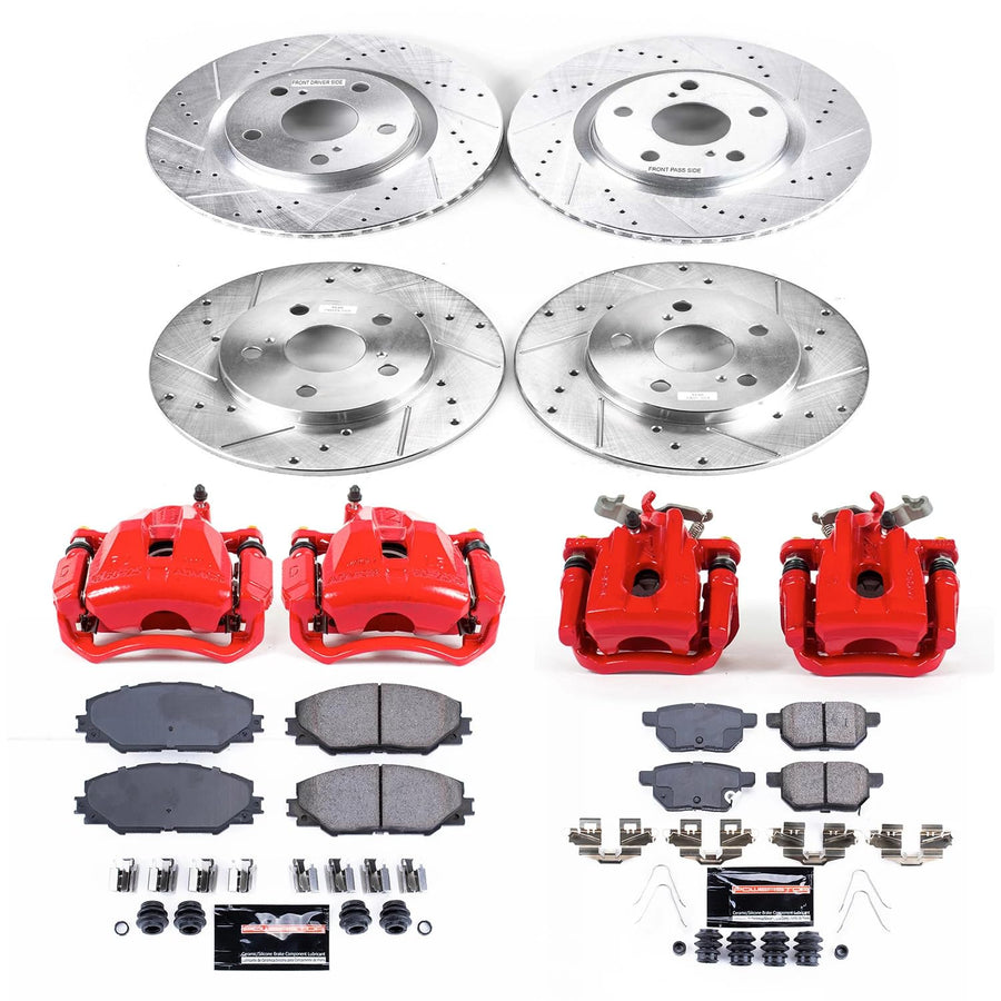 Power Stop Z23 Evolution KC7631A Front and Rear Caliper Kit-Drilled/Slotted Rotors, Carbon Ceramic Brake Pads & Calipers