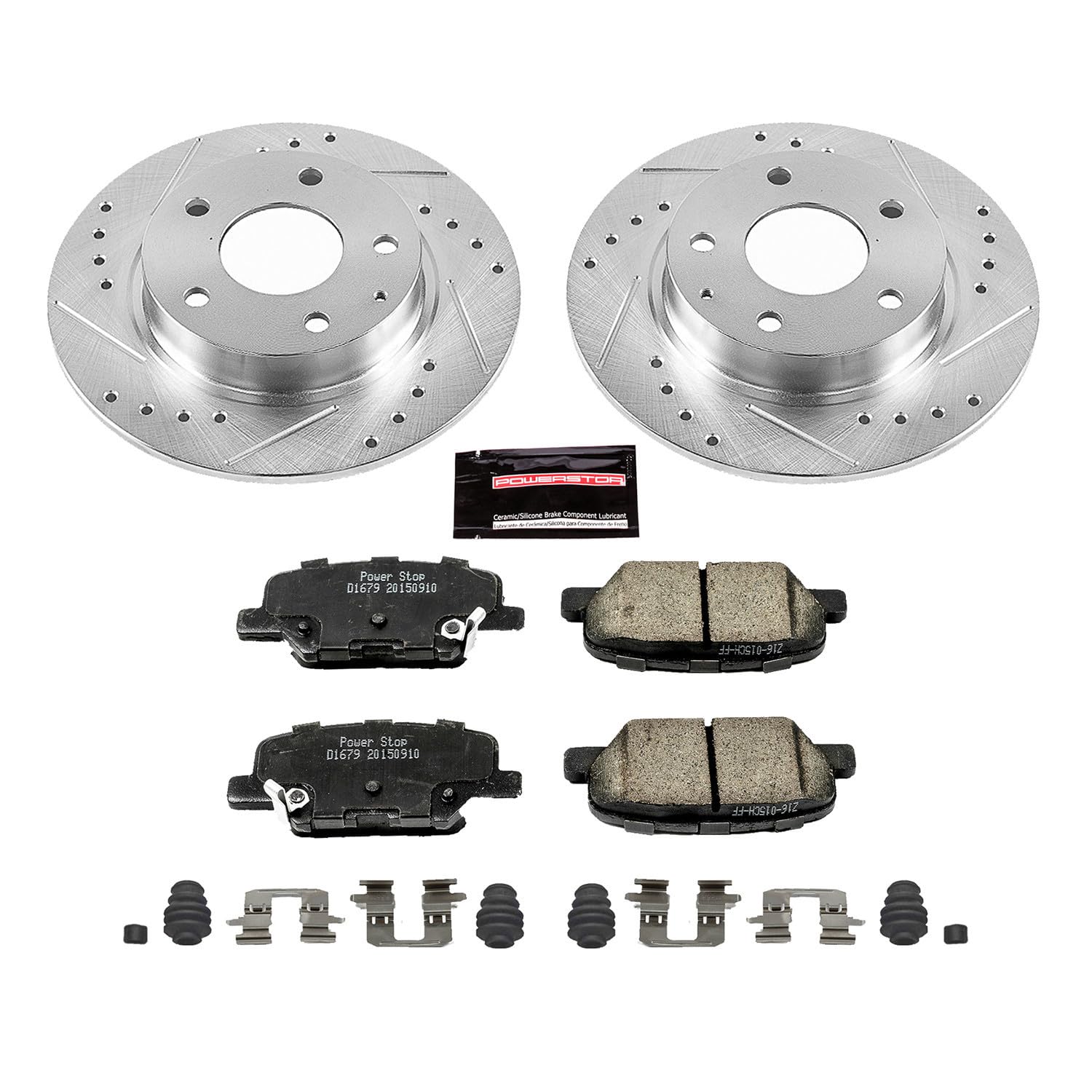 Power Stop K6962 Rear Brake Pads Z23 Carbon Fiber with Drilled & Slotted Brake Rotors Kit For Mazda 3 2014-2016 [Model Specific]