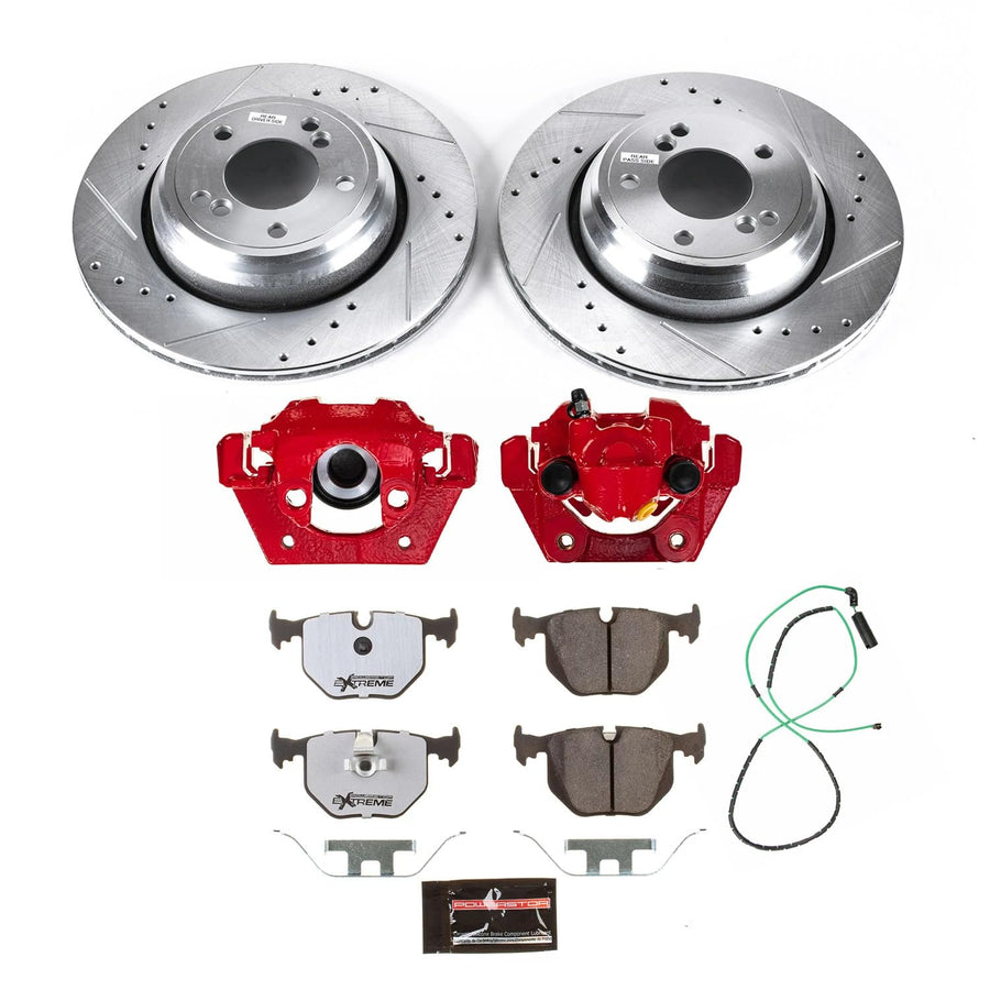 Power Stop Rear Z26 Street Warrior Brake Pad and Rotor Kit KC5732A-26 with Red Powder Coated Calipers For BMW M3 2001-2006 [Model Specific]