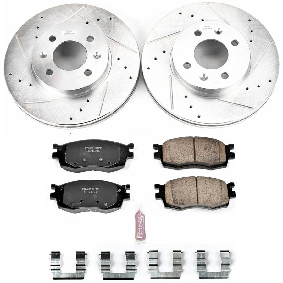 Power Stop K4652 Brake Pads Front Z23 Carbon Fiber with Drilled & Slotted Brake Rotors Kit For Hyundai Accent 2006-2011, Kia Rio 2006-2011, Kia Rio5 2006-2011 [Model Specific]