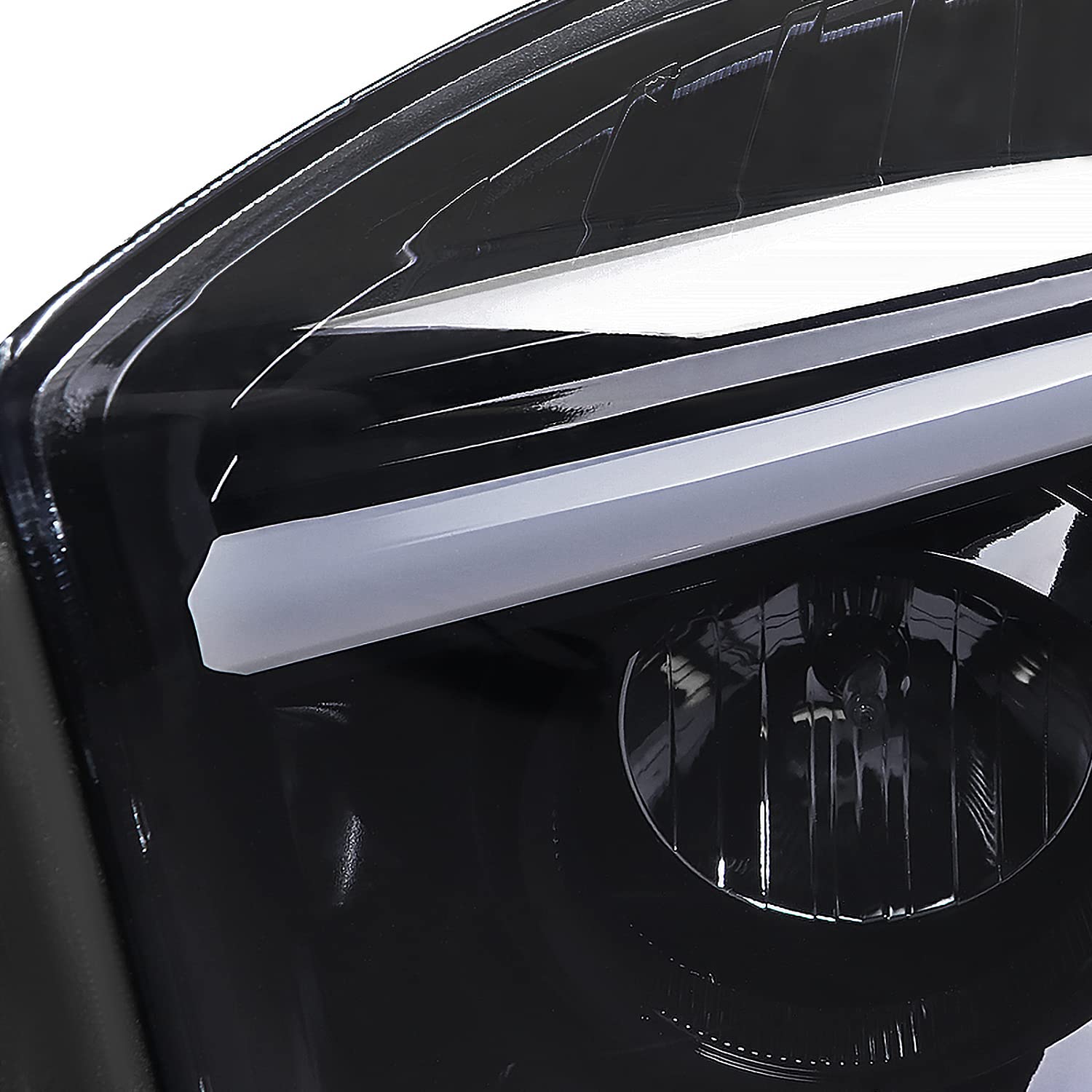 Glossy Black Smoke SPEC-D TUNING Projector Headlights w/Switchback LED Light Bar Compatible with 2006-2008 Dodge Ram 1500, 2500, 3500, Left + Right Pair Headlamps Assembly