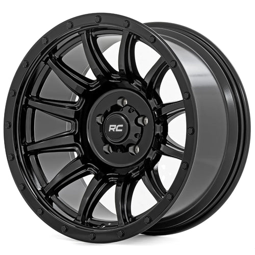90 Series Rough Country One-Piece Aluminum Wheel - 18 x 9, 6x5.5" Bolt Pattern, 12mm Offset, Gloss Black 12-Spoke Design