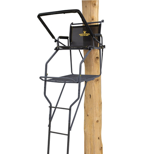 Rivers Edge 1-Man Jumbo Jack Ladder Stand, RE658, 17’1” Height, Wide Flip-Up TearTuff Mesh Seat, Jumbo Platform, Flip-Out Footrest, 2-Way Adjustable Shooting Rail