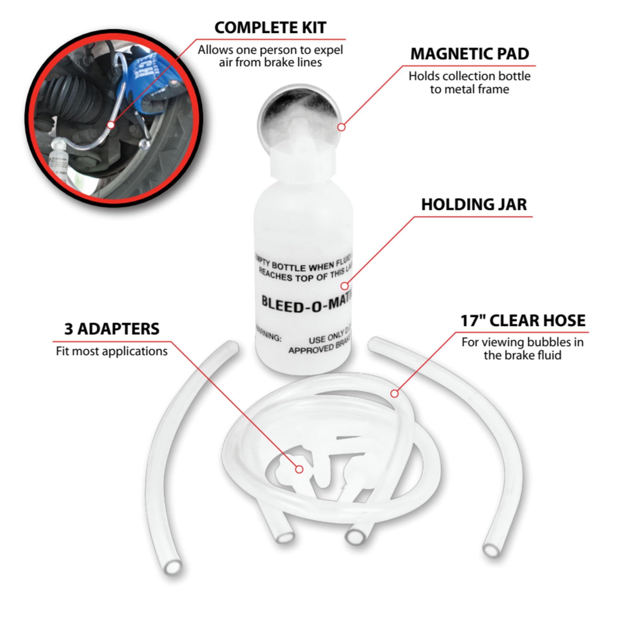 Brake Bleeder and Vacuum Pump Kit Performance Tool W80625 with Magnetic Pad and Adapters for Easy Air Bleeding of Brake Lines