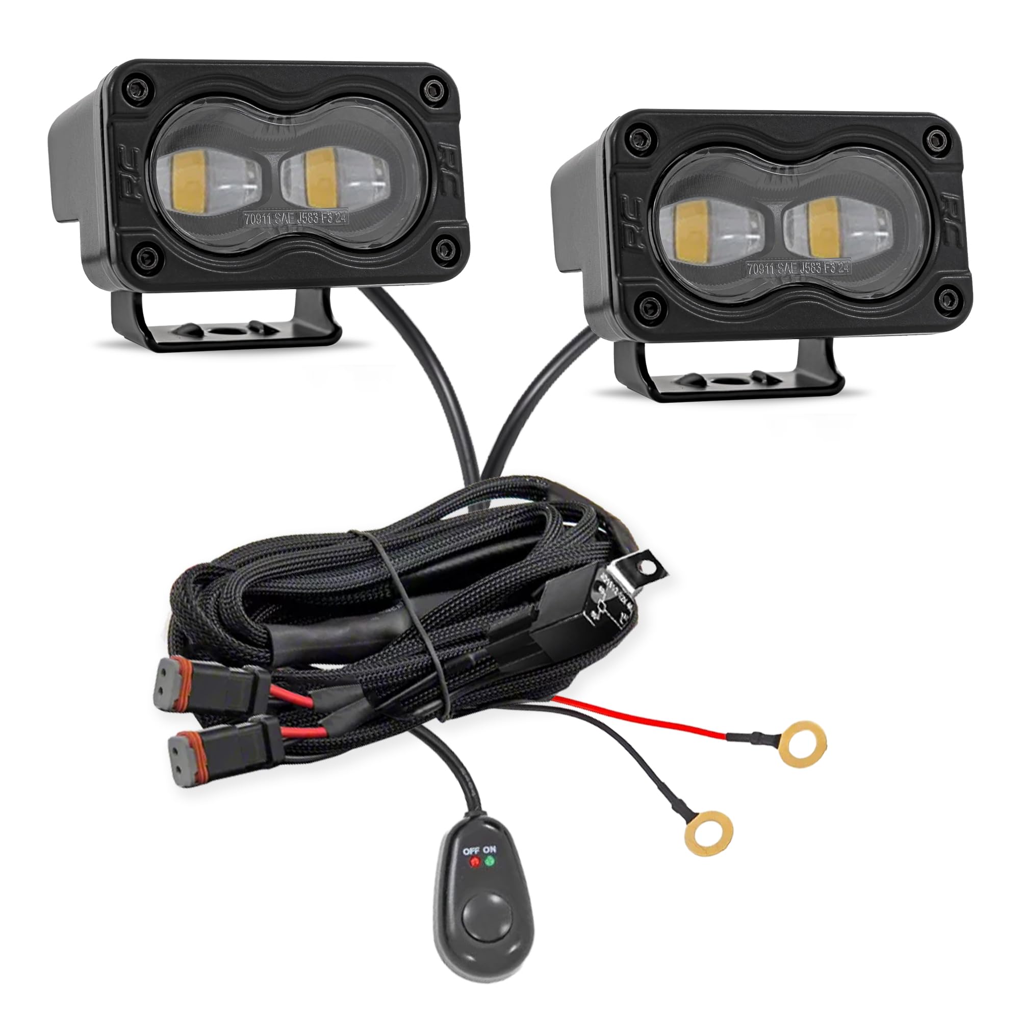 Rough Country SAE LED Slim Fog Lights 3" x 1.75" - Street Legal Fog Light Kit, Swivel Mount, IP67 Waterproof, Yellow