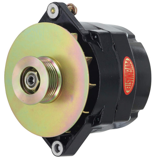 Black Powermaster 8-56100-347 Alternator (Upgrade 100A 6 Groove Pulley & Baffle 1 Wire Motorola Replacement 1" Mating flange)