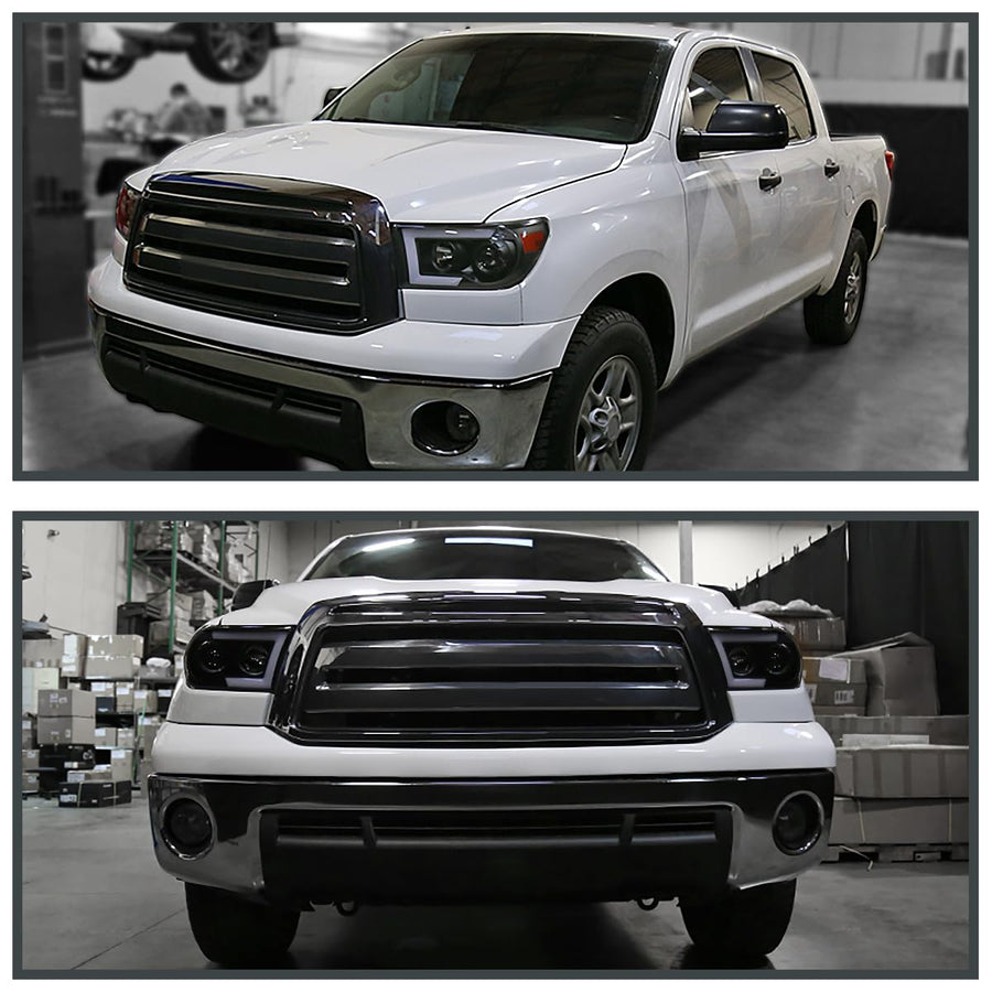Black Projector Headlights SPEC-D TUNING w/LED Sequential Signal Compatible with 2007-2013 Toyota Tundra, 2008-2017 Toyota Sequoia, Left + Right Pair Headlamps Assembly