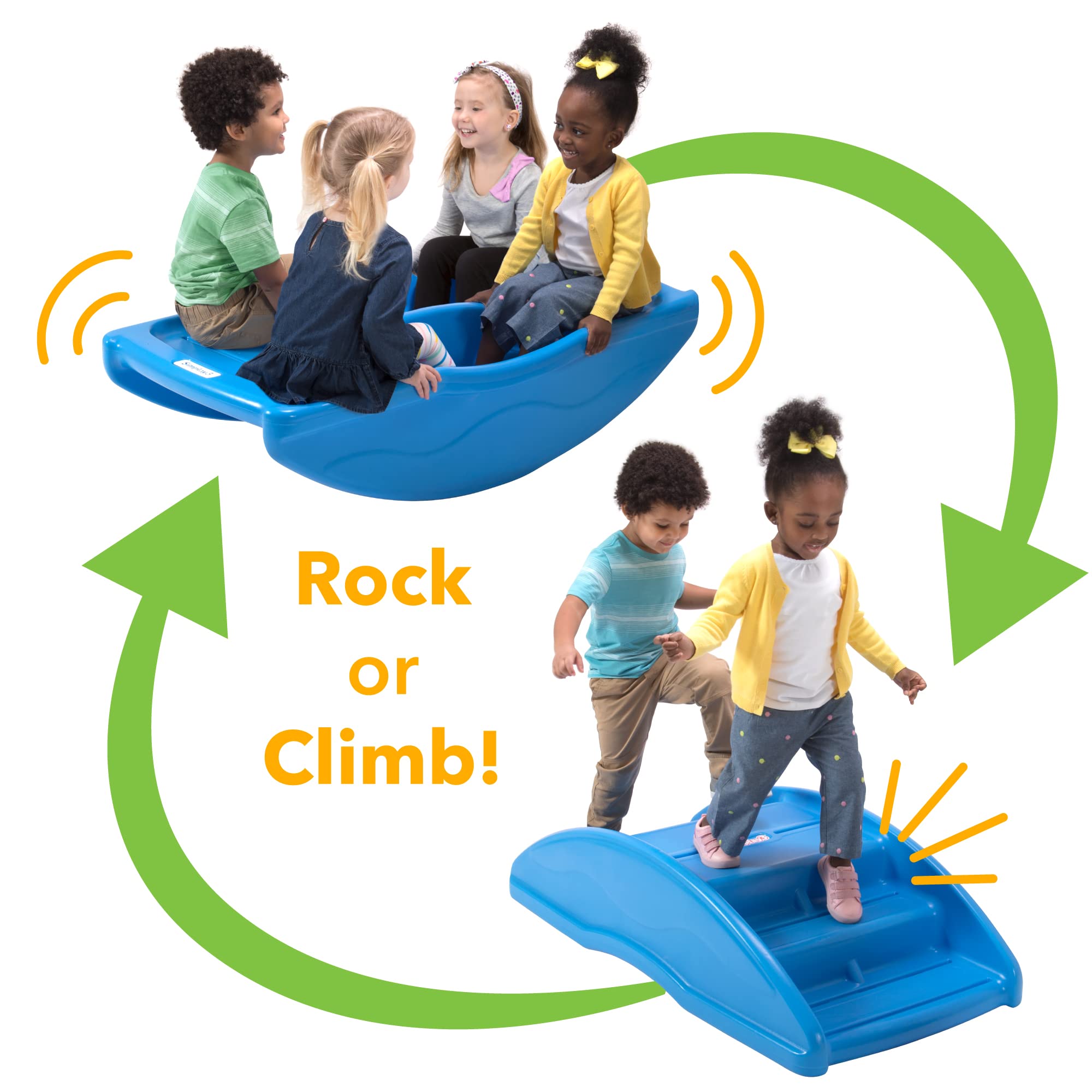 Simplay3 Rock and Roll Two Sided Teeter Totter Seesaw and Climbing Bridge, Fits up to Four Kids and Children for Rocking and Climbing - Indoor/Outdoor, Made in USA (Blue)