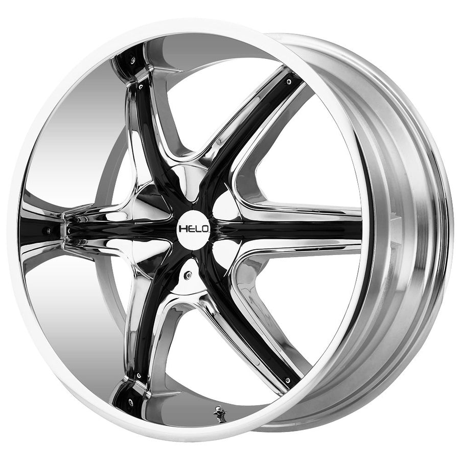 HELO 20x8.5 HE891 6x120.00/6x139.70 Chrome W/Gloss Black and Chrome Accents (10 mm) Offset Part# (HE89128578210)