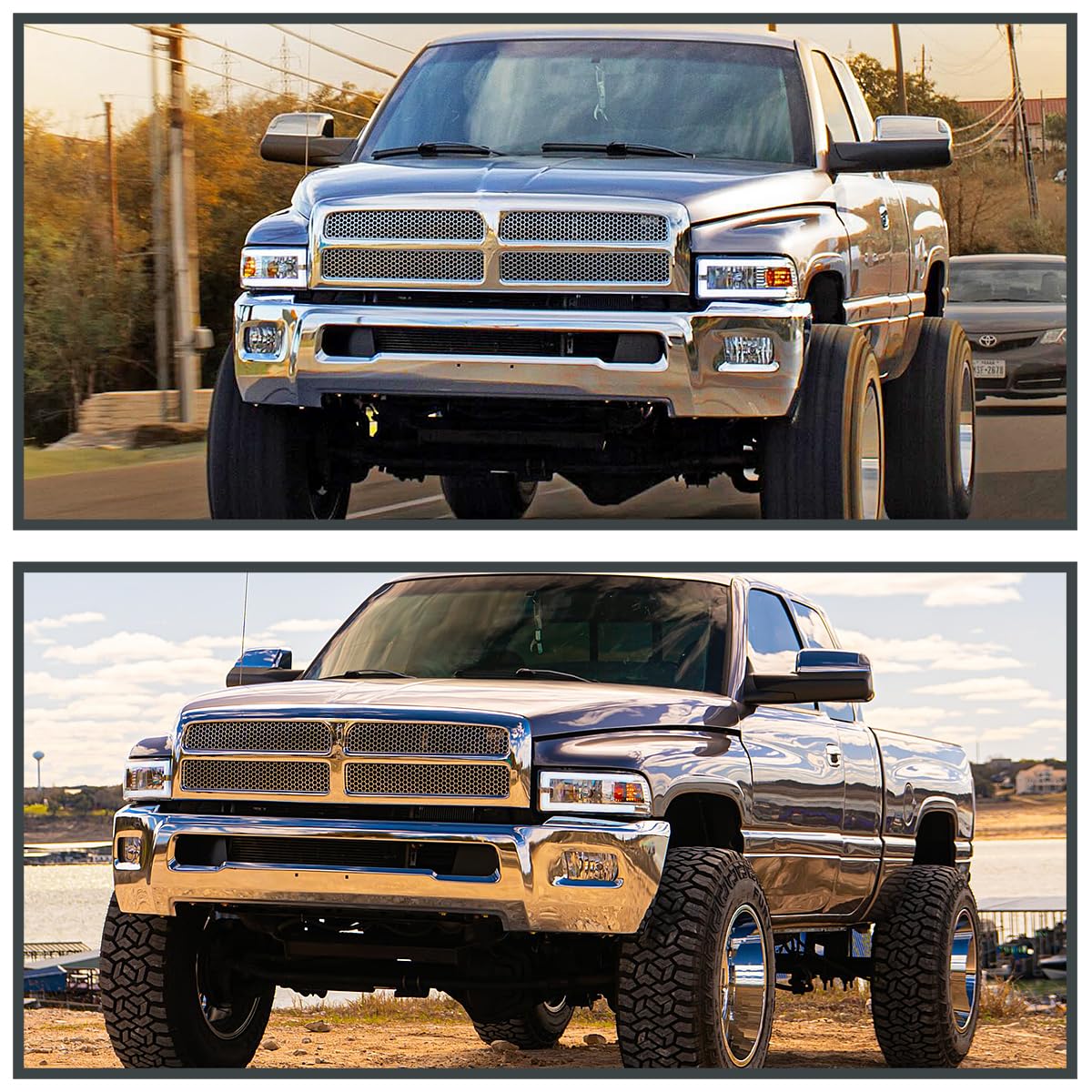 Chrome Headlights w/LED Tube SPEC-D TUNING Compatible with 1994-2001 Dodge Ram 1500, 2500, 3500, Left + Right Pair Headlamps Assembly