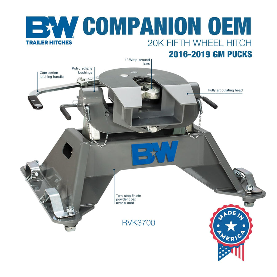 20K Companion OEM Fifth Wheel Hitch B&W Trailer Hitches - Compatible with 2016-2019 Chevrolet/GM OEM Puck System - RVK3700