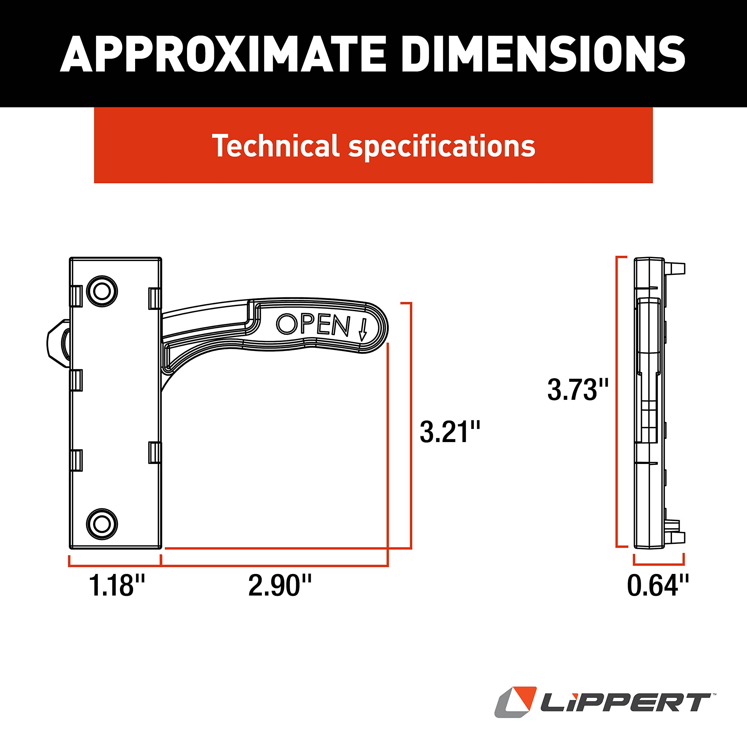 Lippert RV Replacement Left-Hand Screen Door Latch Kit for 5th Wheel RVs, Travel Trailers and Motorhomes, 4.08" x 3.73", Not Included Mounting Hardware - 201472