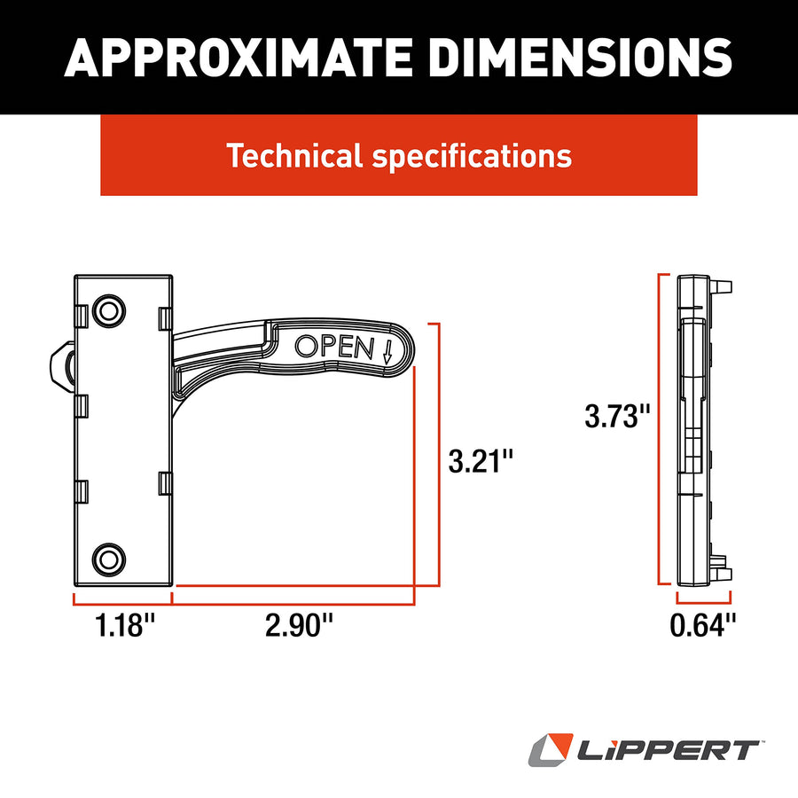 Lippert RV Replacement Left-Hand Screen Door Latch Kit for 5th Wheel RVs, Travel Trailers and Motorhomes, 4.08" x 3.73", Not Included Mounting Hardware - 201472