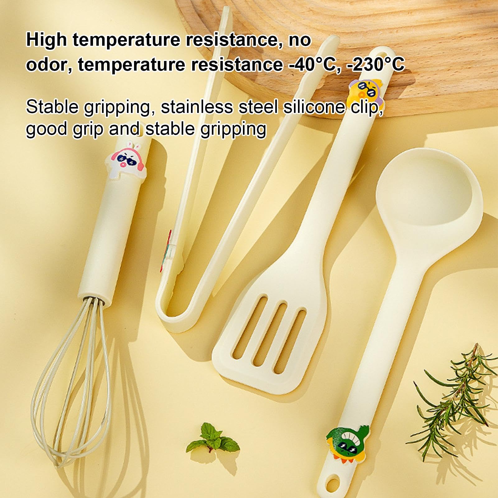 4 Pieces Silicone Kitchen Utensil Set, Non-Stick Heat Resistant Spatula with Whisk and Tongs, Kitchen Utensil Set for Frying