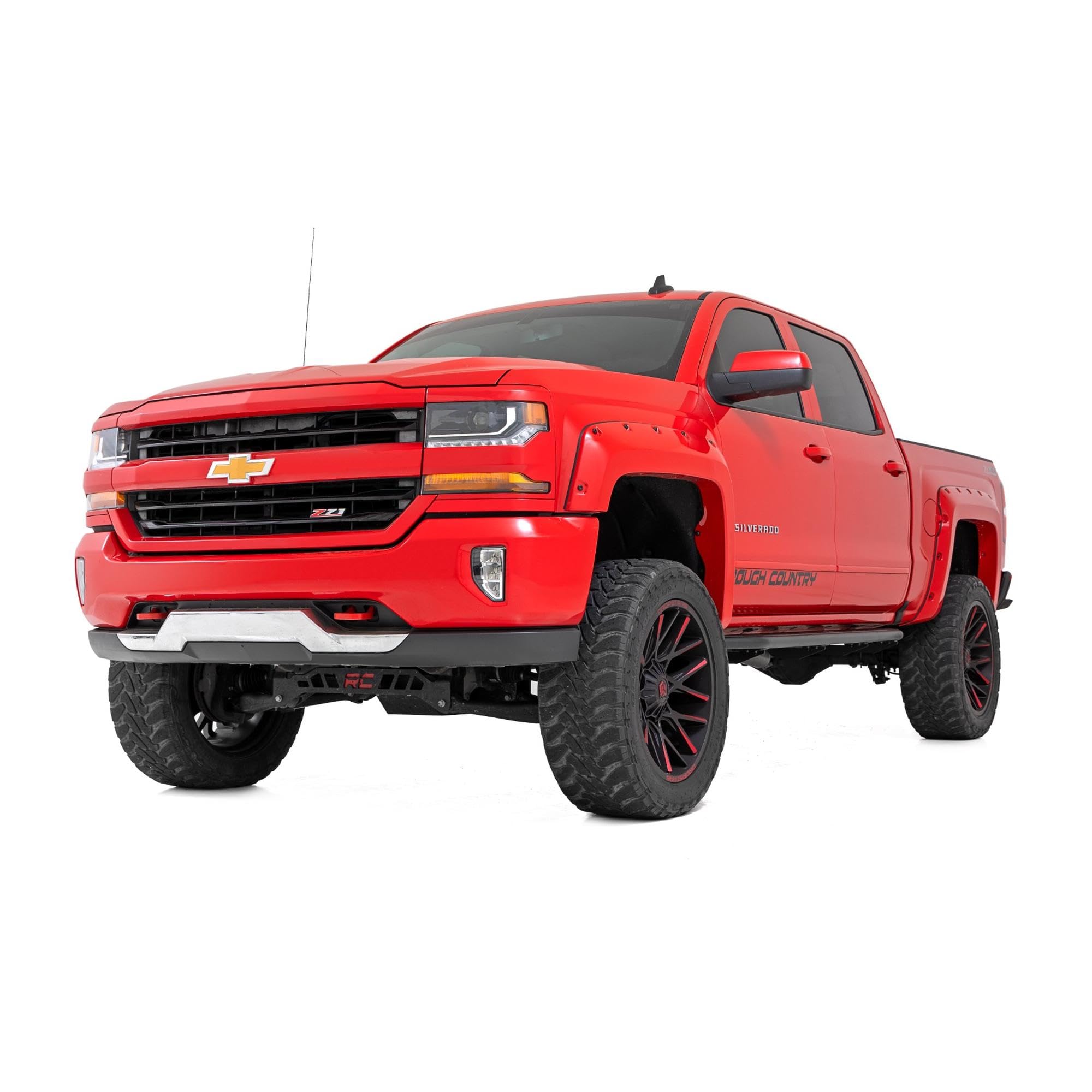 Rough Country Running Boards OV2 for Chevy Silverado & GMC Sierra 1500/2500HD/3500HD (2007-2019) Crew Cab - Contoured Side Step Bars, Easy Bolt-On Install