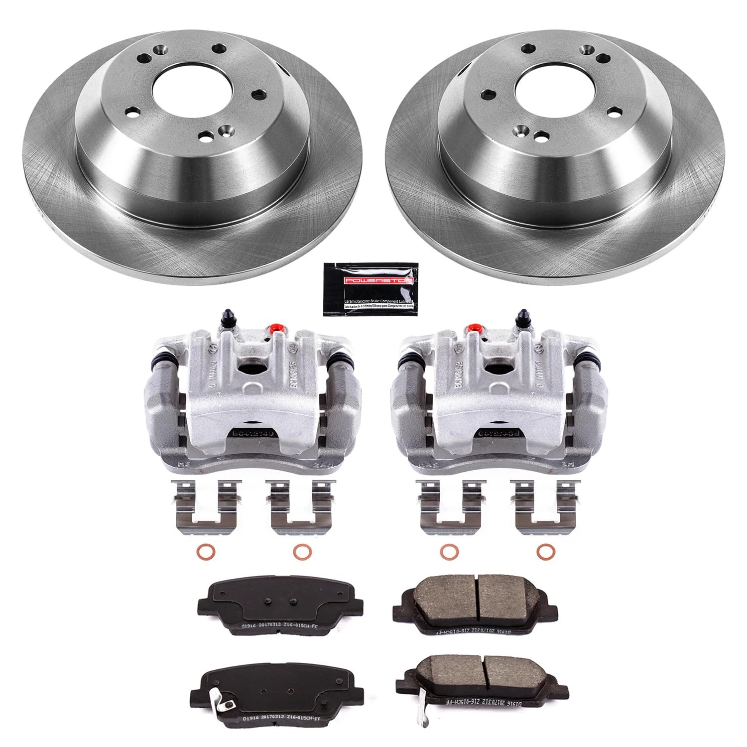 Power Stop KCOE7507 Rear Brake Kit-Drilled/Slotted Rotors, Ceramic Brake Pads & Calipers Stock Replacement For Hyundai Santa Fe 2010-2012, Kia Sorento 2011-2013 [Model Specific]