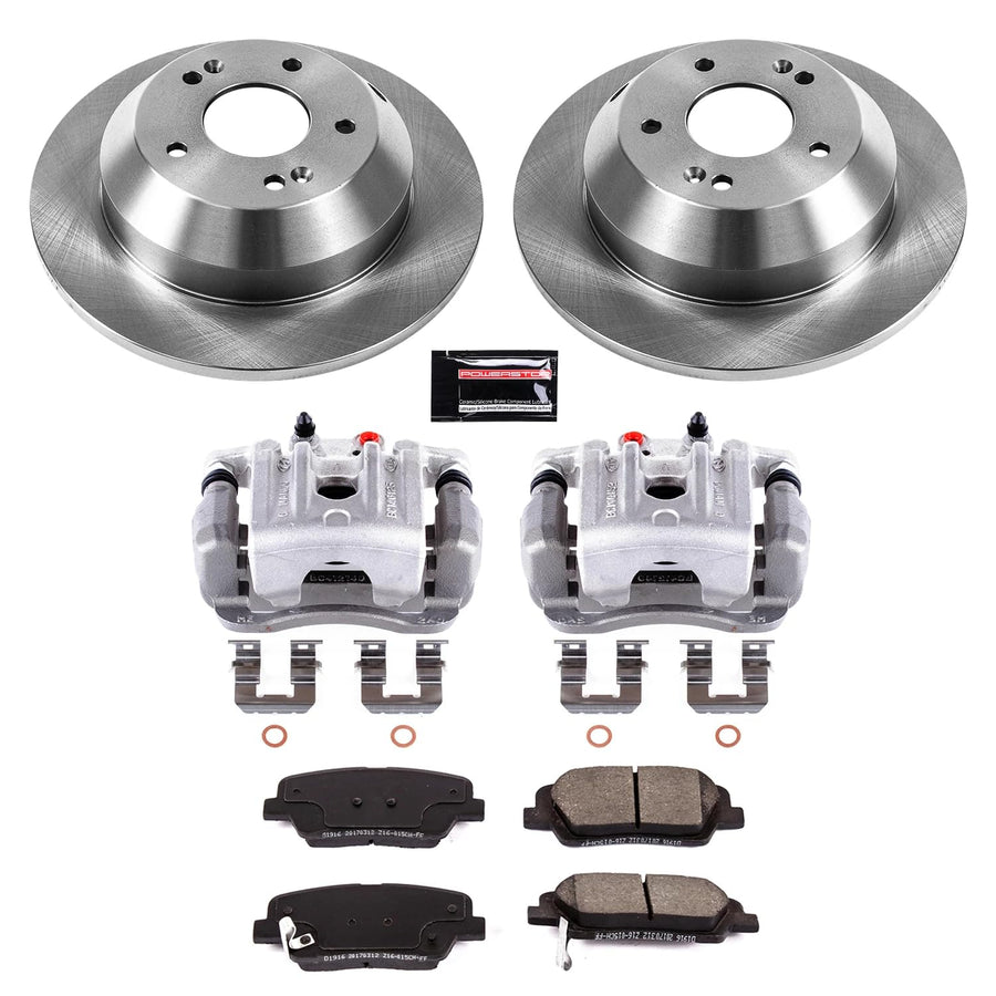 Power Stop KCOE7507 Rear Brake Kit-Drilled/Slotted Rotors, Ceramic Brake Pads & Calipers Stock Replacement For Hyundai Santa Fe 2010-2012, Kia Sorento 2011-2013 [Model Specific]